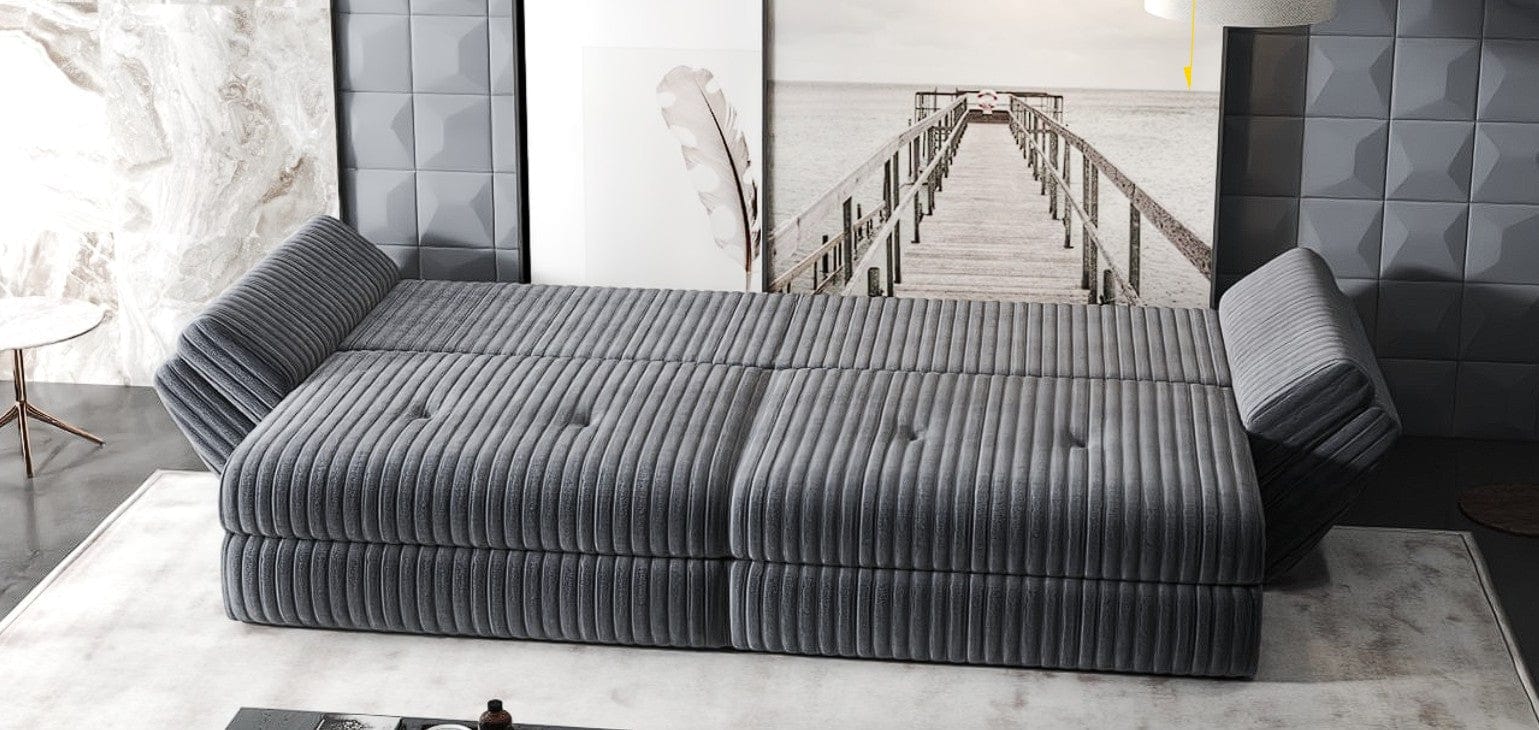 Canapea extensibilă dumonde cu ladă de depozitare si sezut confortabil din spuma HR, Loana Ambience Gri 300x100 cm Fabrica