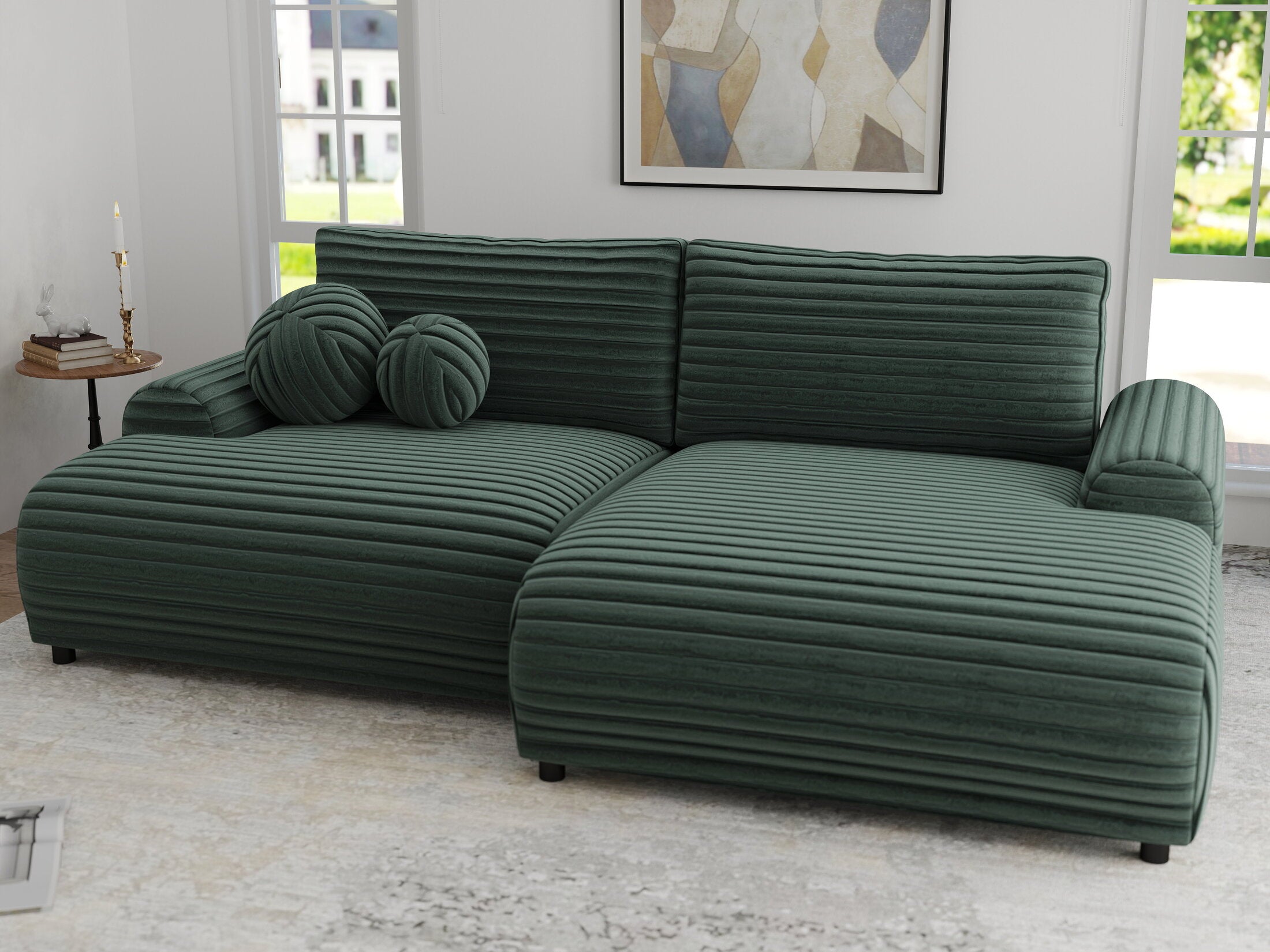 Colțar extensibil dumonde cu ladă de depozitare și șezut confortabil din spumă HR, Carlo Ambience Verde 240x145 cm II