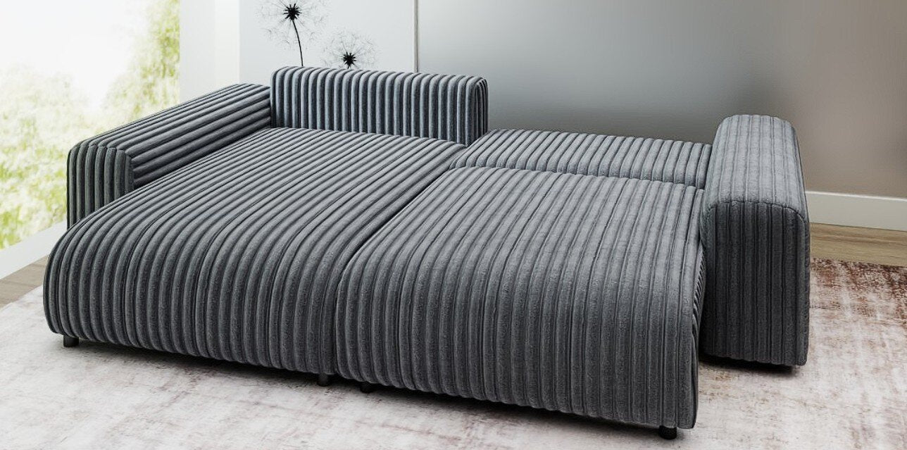 Colțar extensibil dumonde cu ladă de depozitare și șezut confortabil din spumă HR, Luma Ambience Gri 255x168 cm