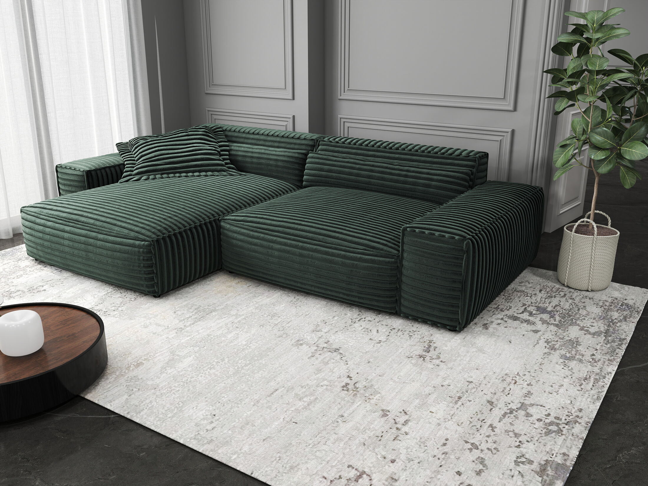 Colțar dumonde cu șezut confortabil din spumă HR, Marvelo Ambience Verde 264x175 cm