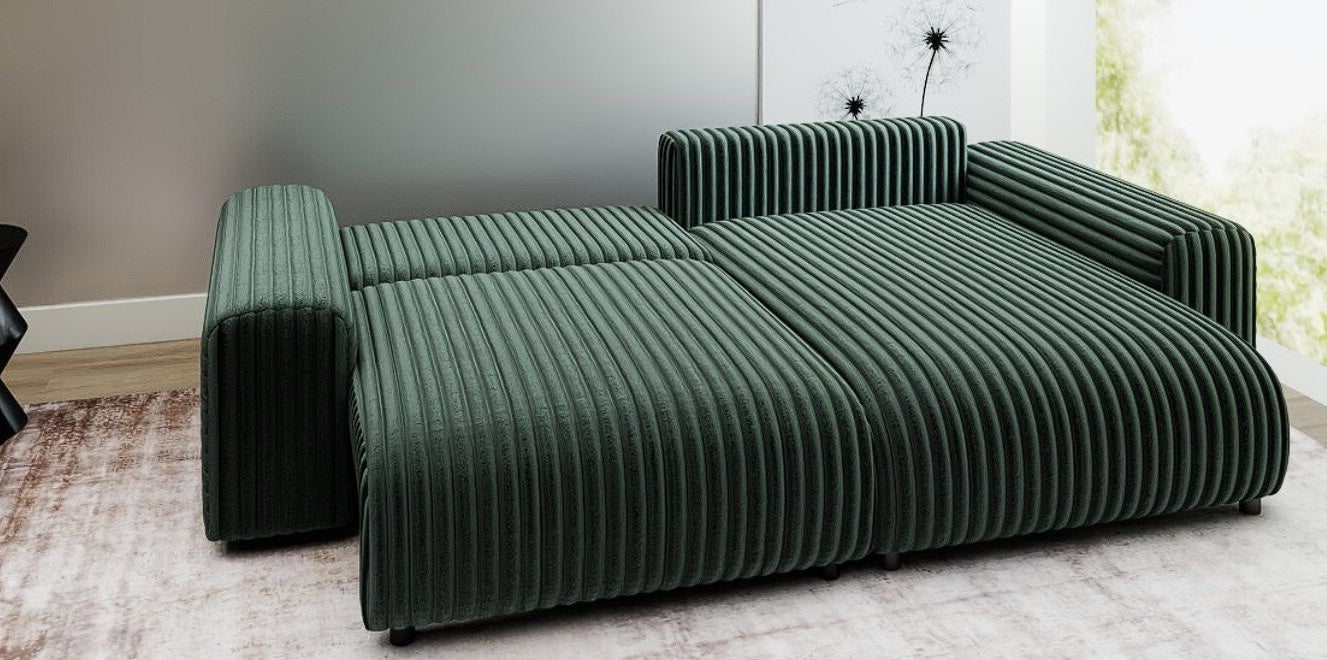 Colțar extensibil dumonde cu ladă de depozitare și șezut confortabil din spumă HR, Luma Ambience Verde 255x168 cm II