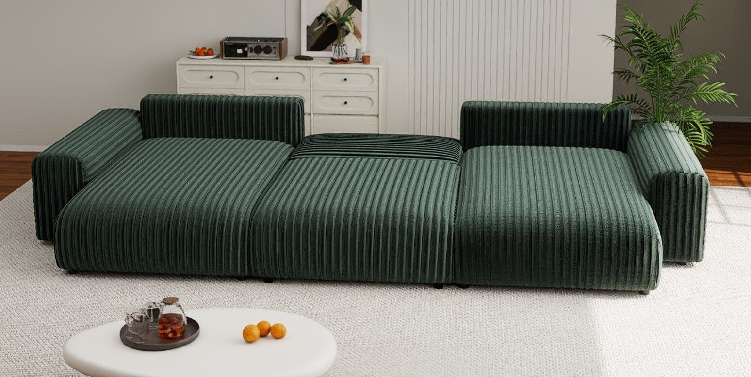 Colțar extensibil dumonde cu ladă de depozitare si sezut confortabil din spuma HR, Sarina U Ambience Verde 350x168 cm