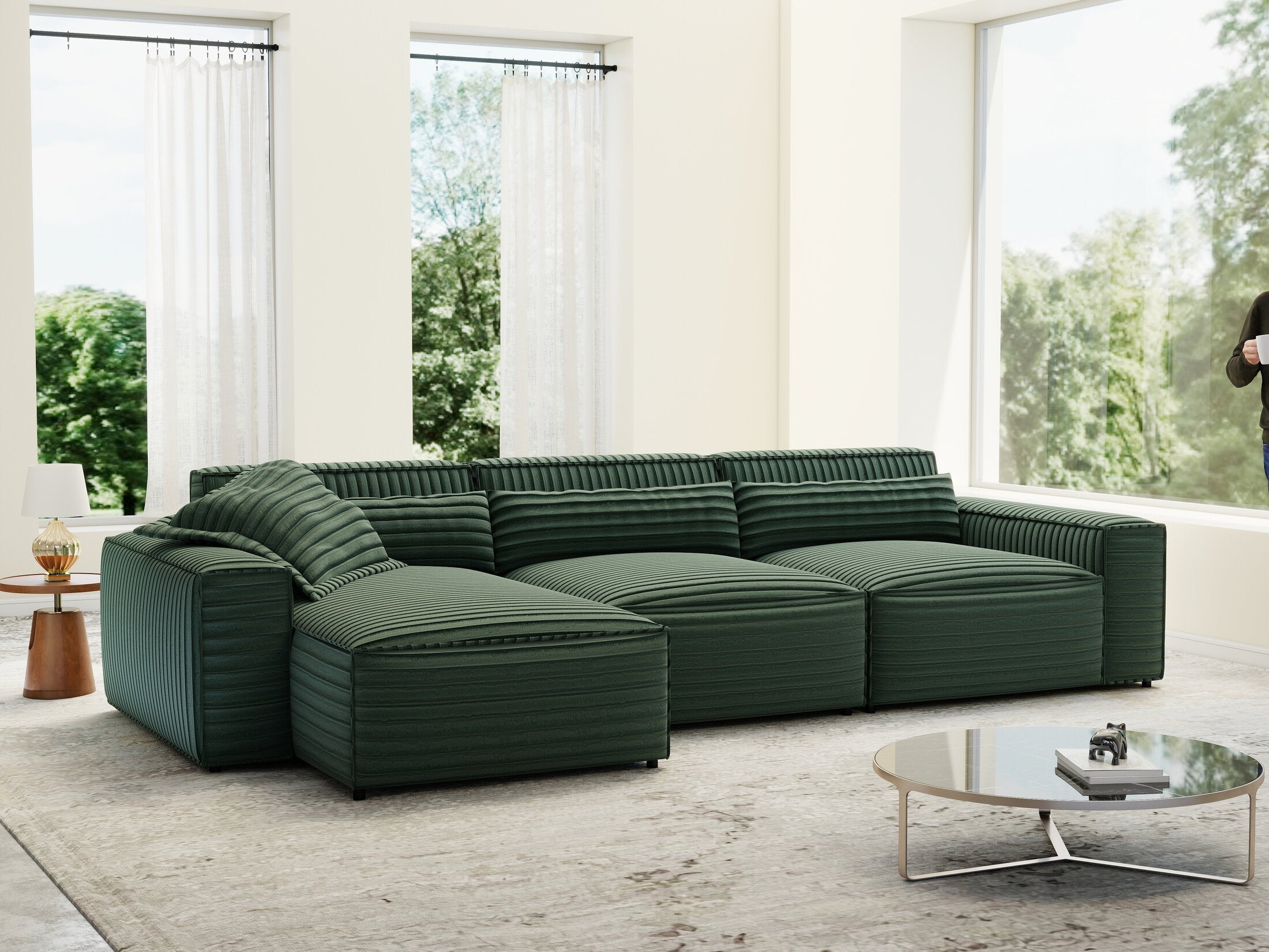 Colțar dumonde cu sezut confortabil din spuma HR, Marvelo XL Ambience Verde 366x175 cm