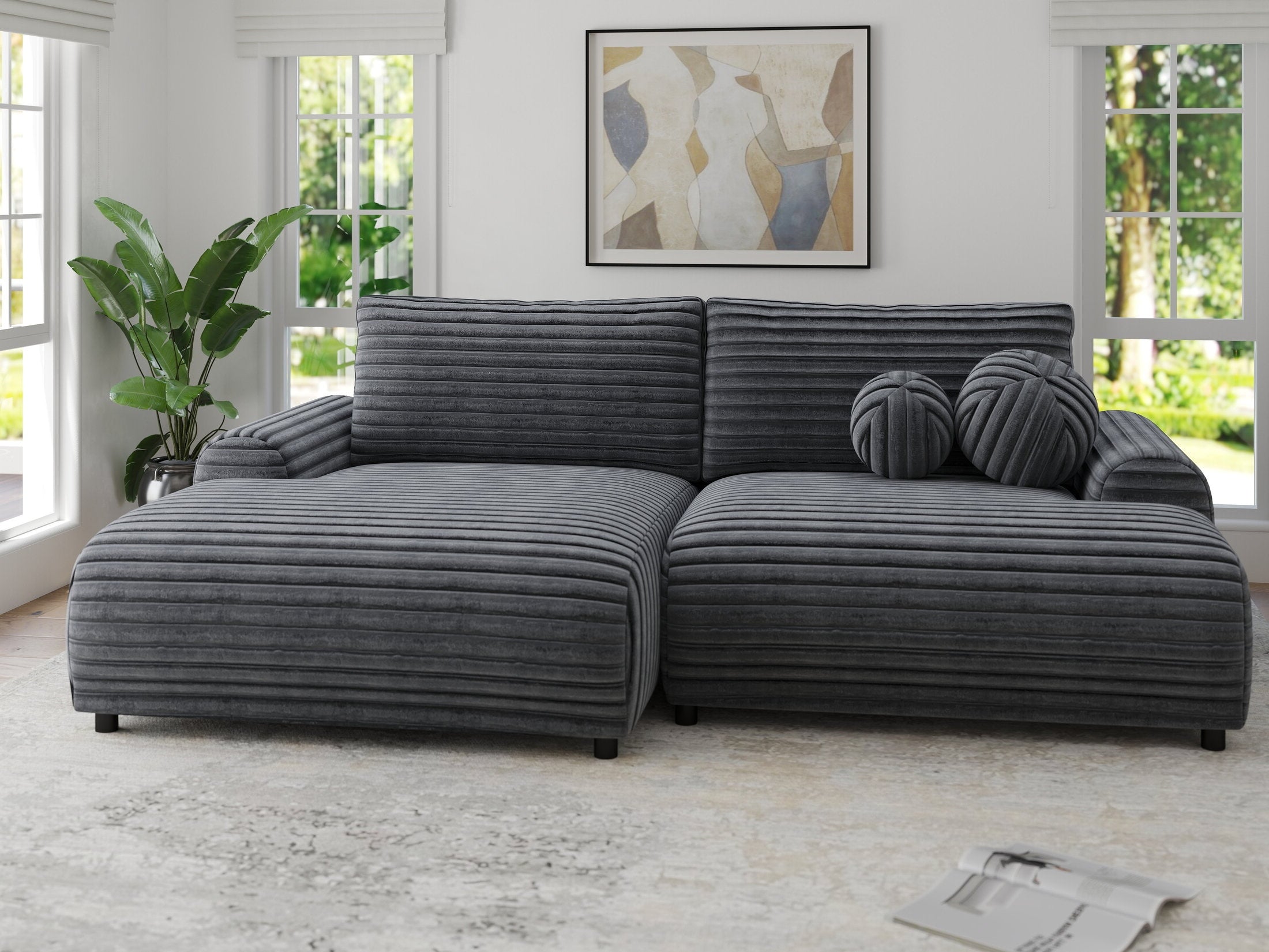 Colțar extensibil dumonde cu ladă de depozitare și șezut confortabil din spumă HR, Carlo Ambience Gri 240x145 cm