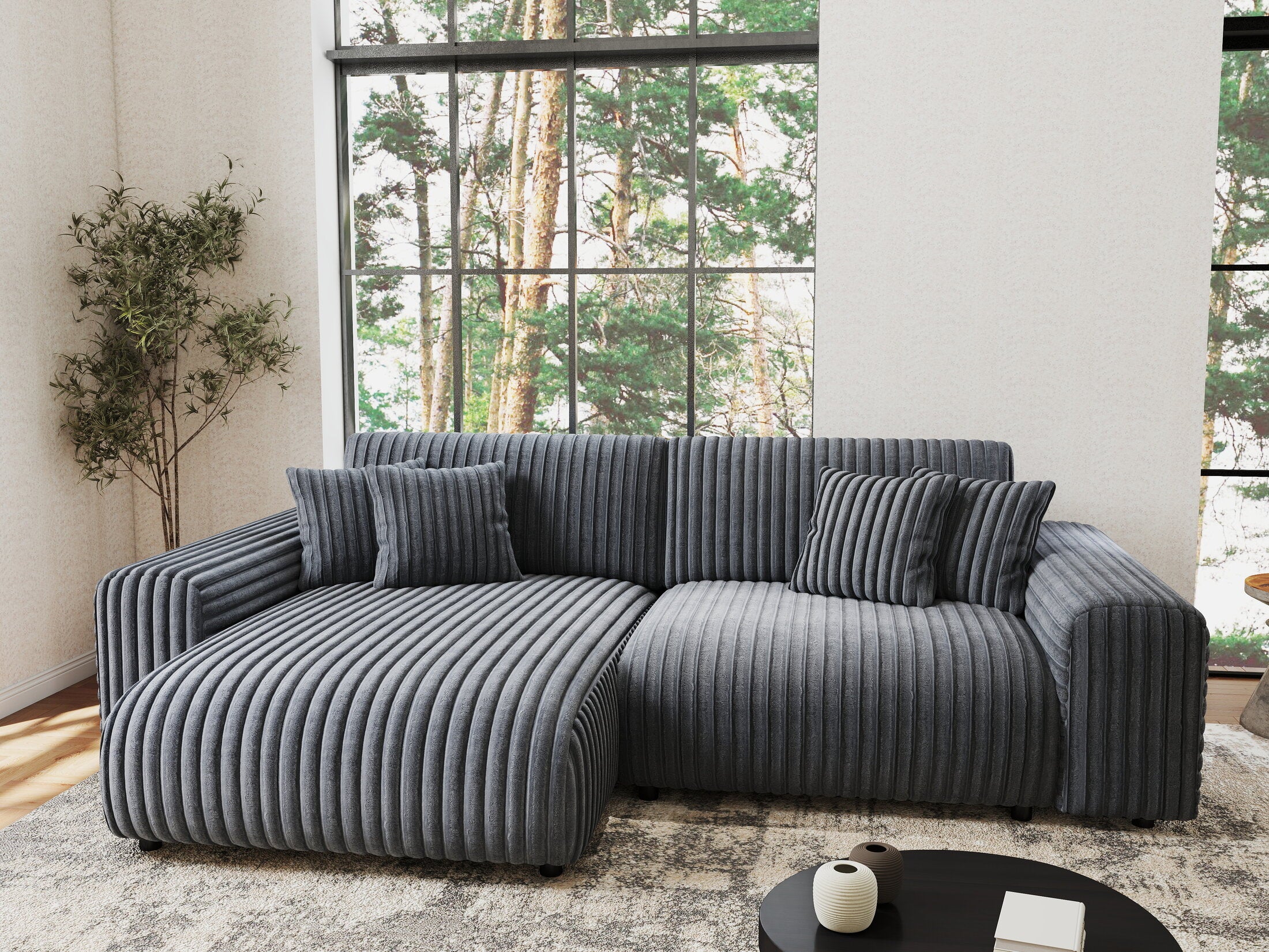 Colțar extensibil dumonde cu ladă de depozitare si sezut confortabil din spuma HR, Sarina Ambience Gri 255x168 cm