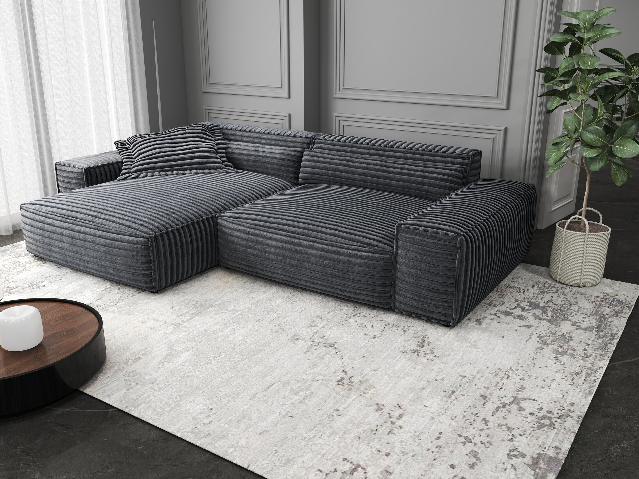 Colțar dumonde cu șezut confortabil din spumă HR, Marvelo Ambience Gri 264x175 cm