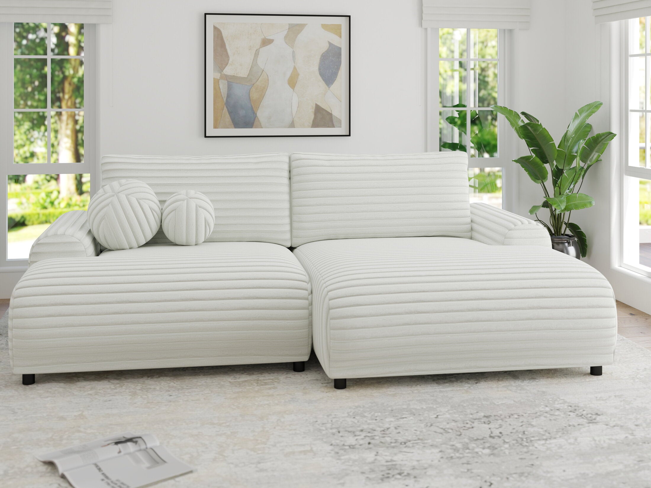 Colțar extensibil dumonde cu ladă de depozitare și șezut confortabil din spumă HR, Carlo Ambience Alb 240x145 cm II