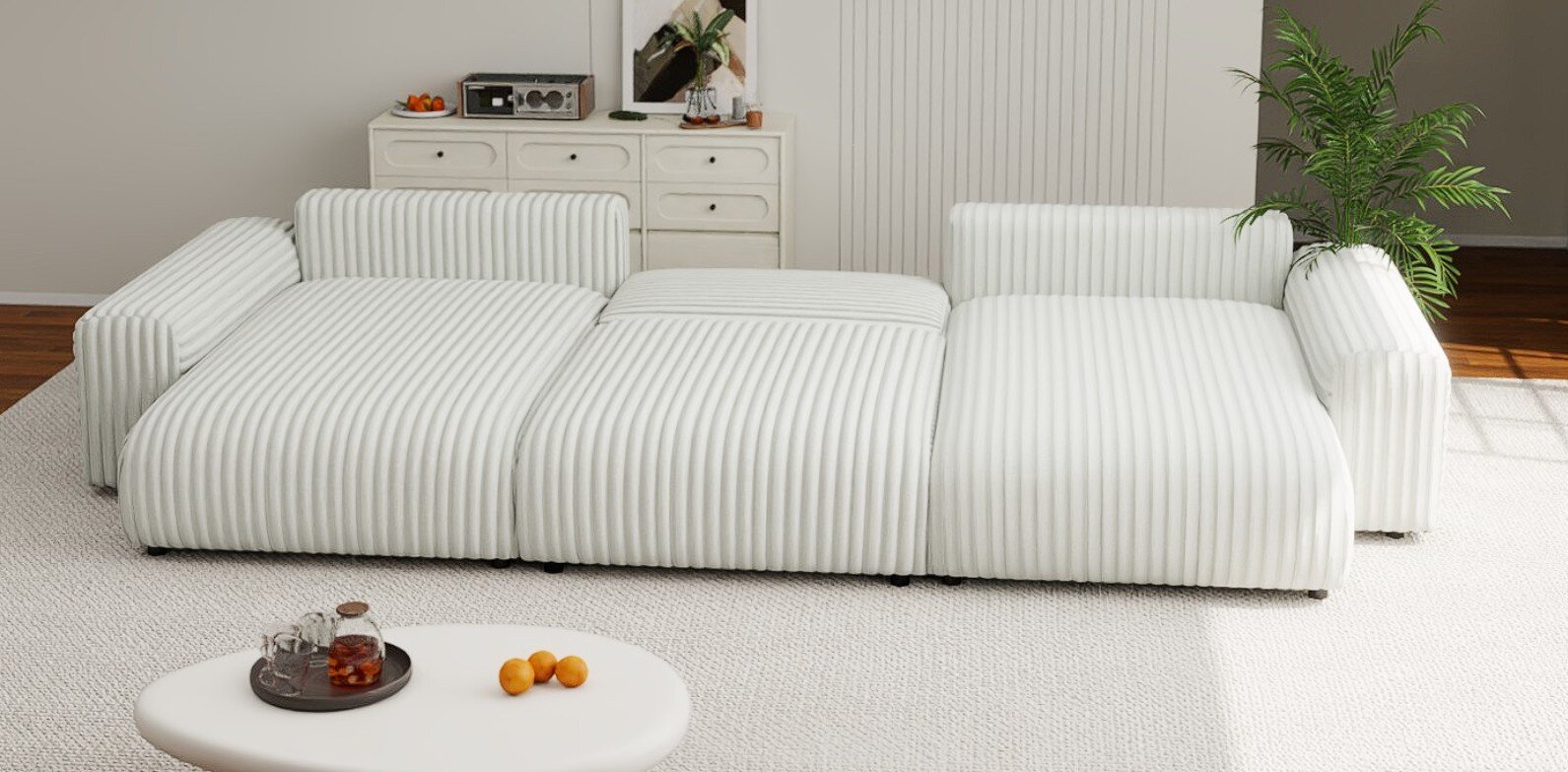 Colțar extensibil dumonde cu ladă de depozitare si sezut confortabil din spuma HR, Sarina U Ambience Alb 350x168 cm