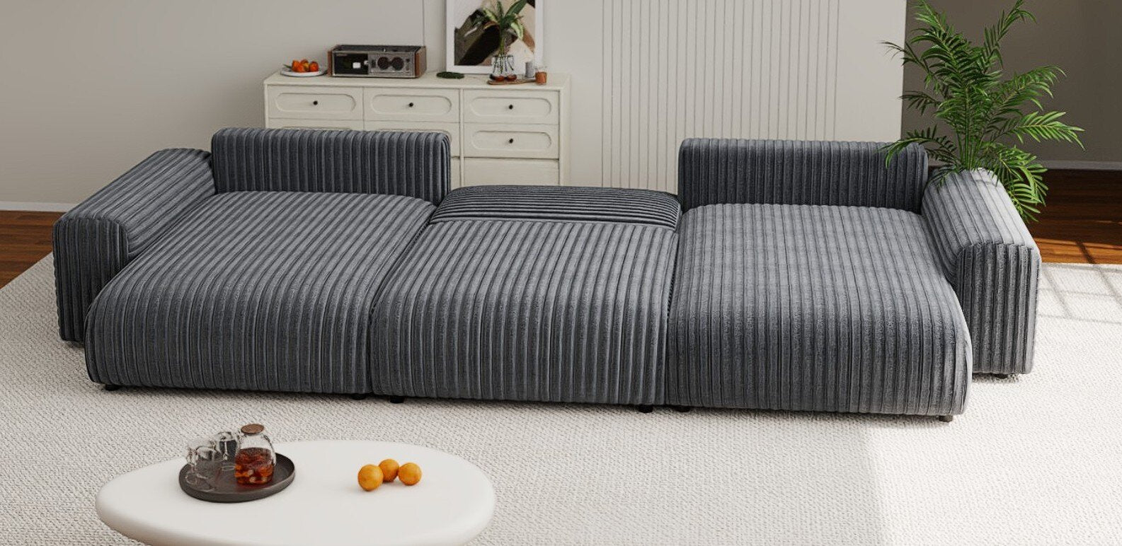 Colțar extensibil dumonde cu ladă de depozitare si sezut confortabil din spuma HR, Sarina U Ambience Gri 350x168 cm