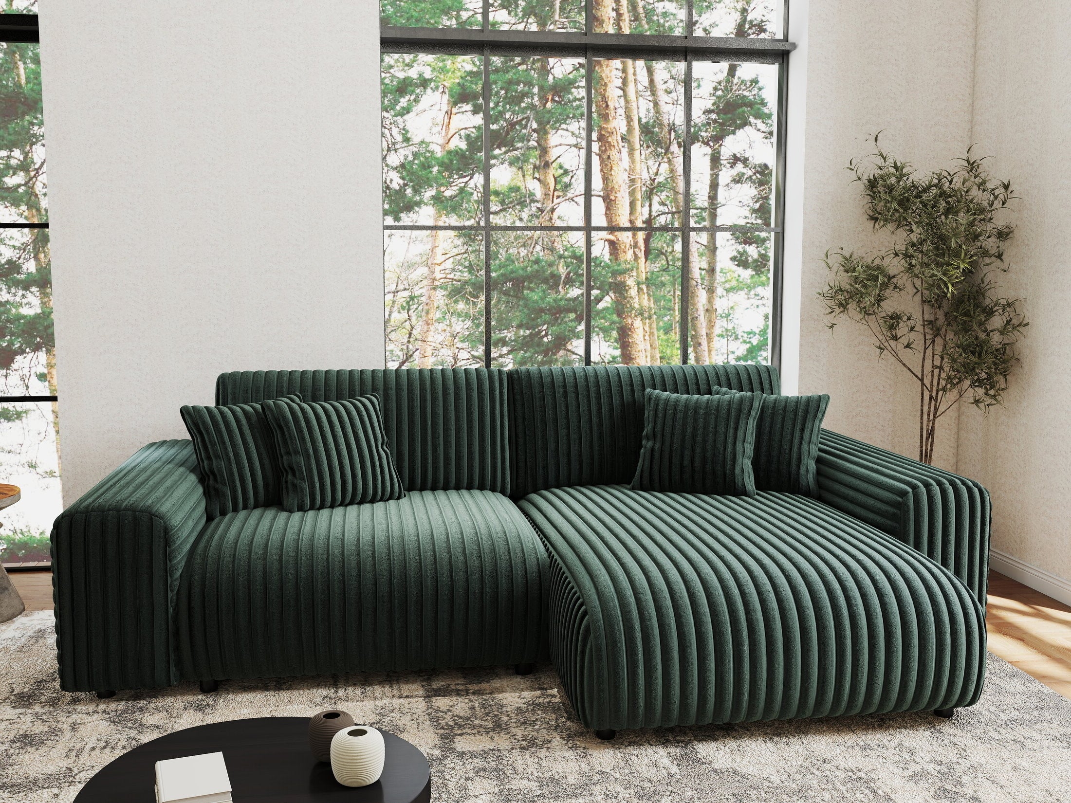 Colțar extensibil dumonde cu ladă de depozitare si sezut confortabil din spuma HR, Sarina Ambience Verde 255x168 cm II