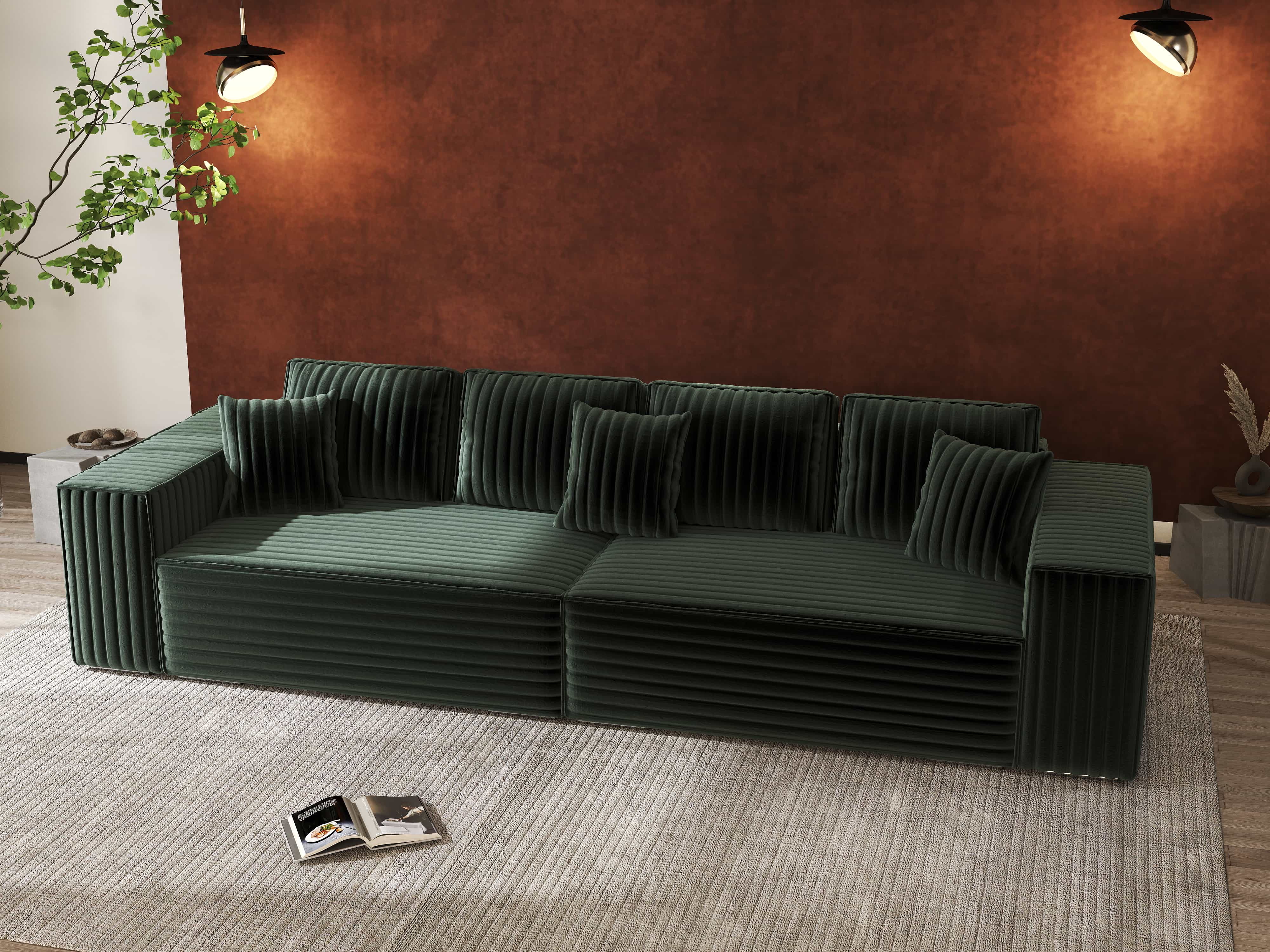 Canapea extensibilă dumonde cu ladă de depozitare si sezut confortabil din spuma HR, Dream Ambience Verde 310x100 cm Fabrica
