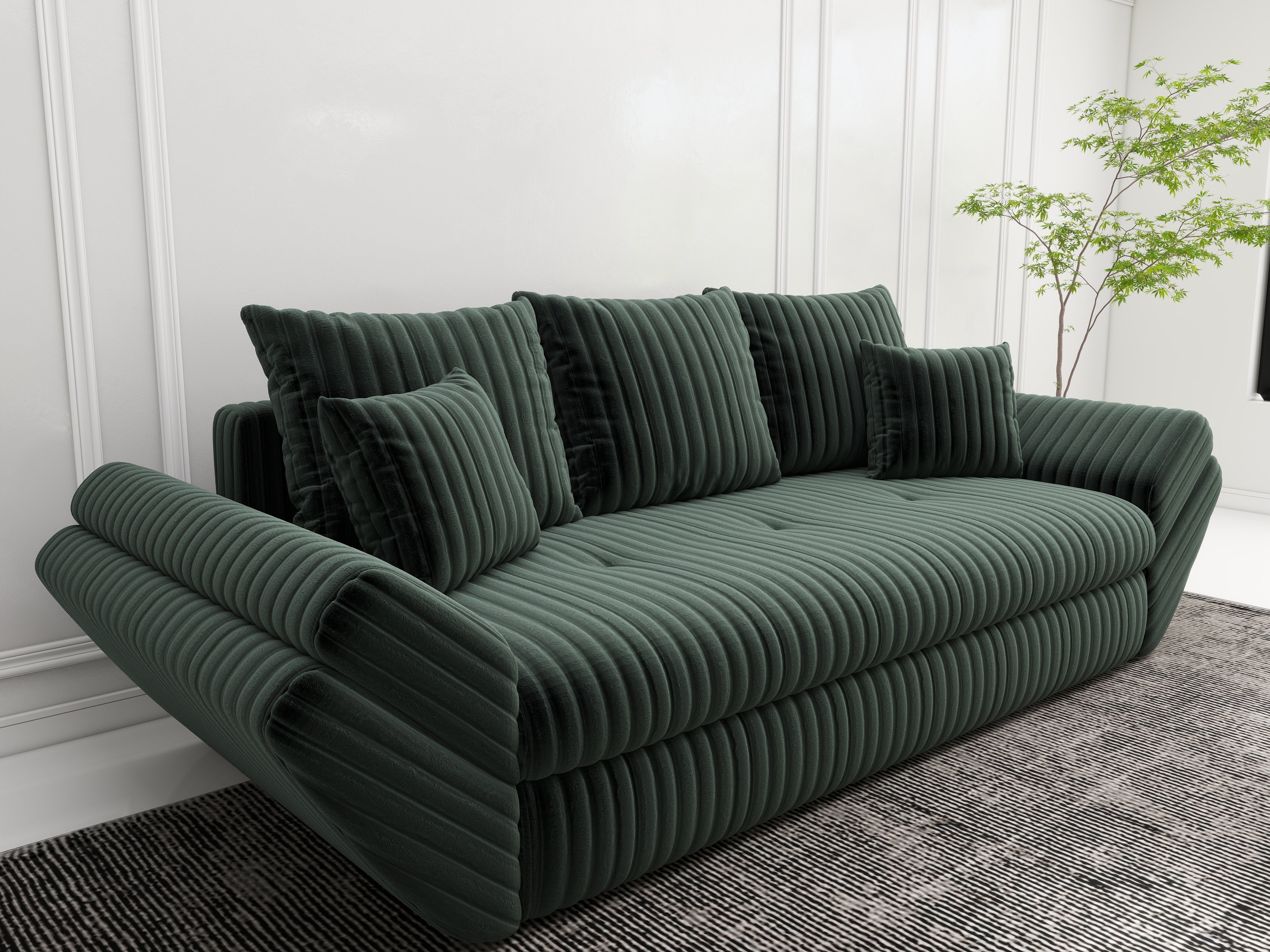 Canapea extensibilă dumonde cu ladă de depozitare si sezut confortabil din spuma HR, Loana Ambience Green 250x100 cm Fabrica