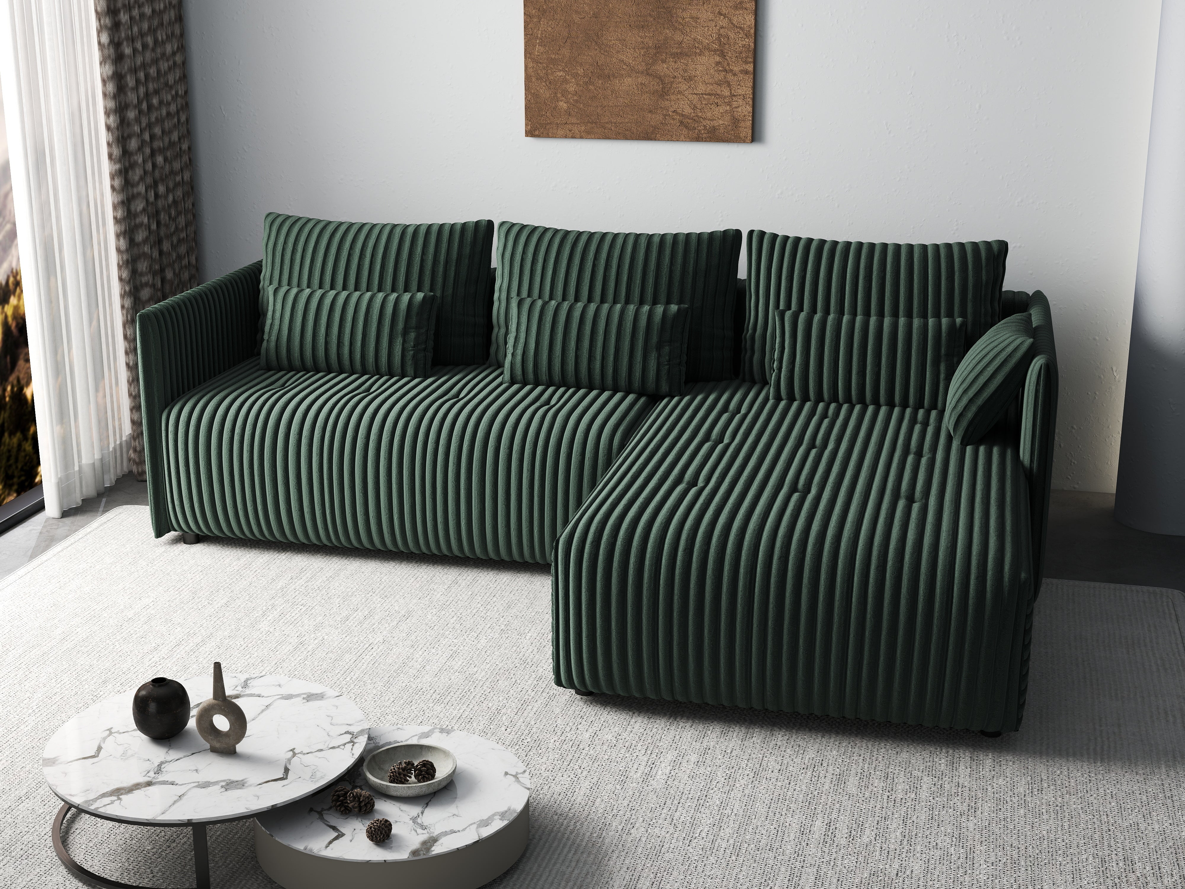 Colțar extensibil dumonde cu ladă de depozitare si sezut confortabil din spuma HR, Malta Ambience Verde 235x185 cm Fabrica