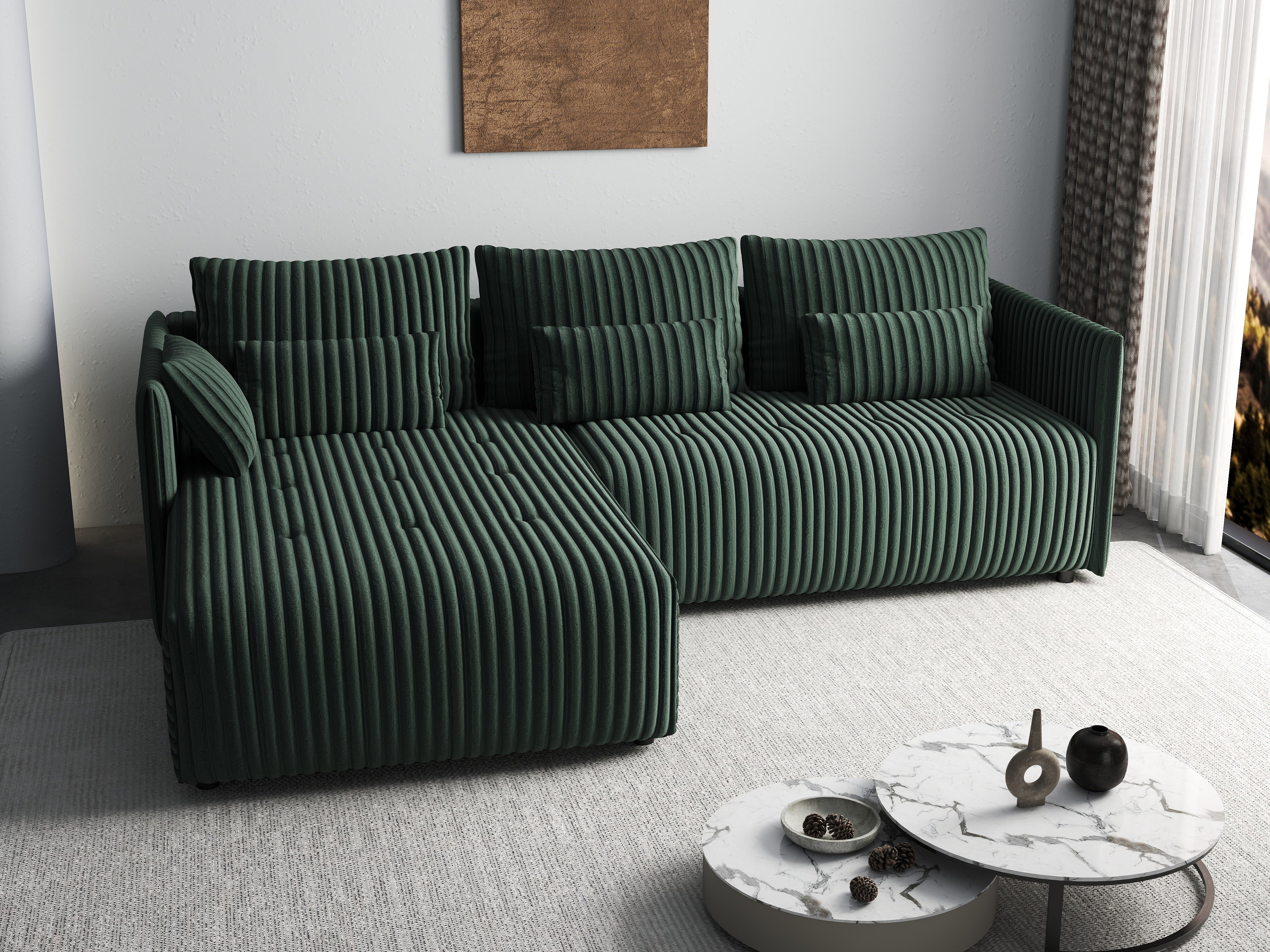 Colțar extensibil dumonde cu ladă de depozitare si sezut confortabil din spuma HR, Malta Ambience Verde II 235x185 cm Fabrica