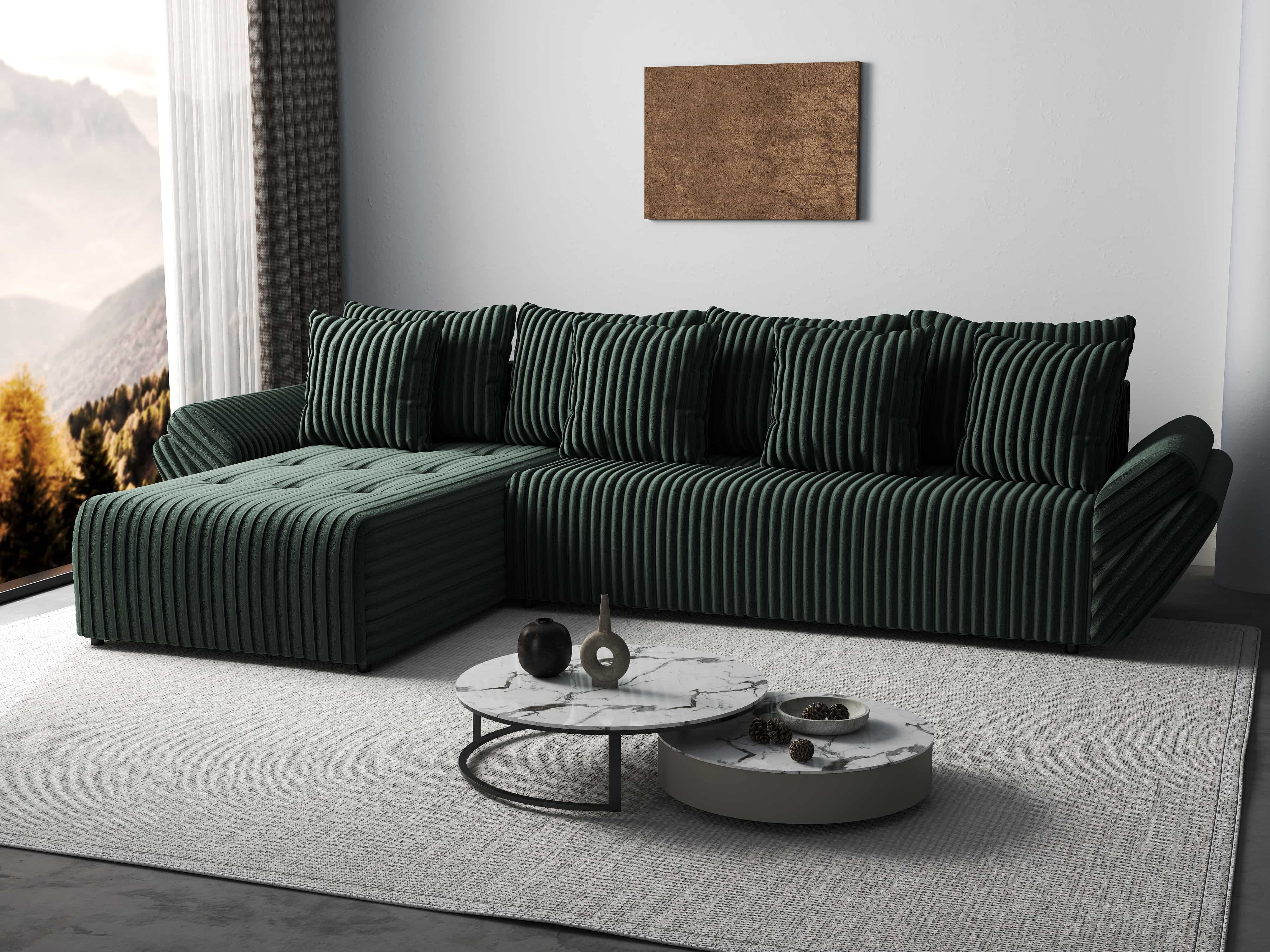 Colțar extensibil dumonde cu ladă de depozitare si sezut confortabil din spuma HR, Berlin XL Ambience Green 350x185 cm Fabrica