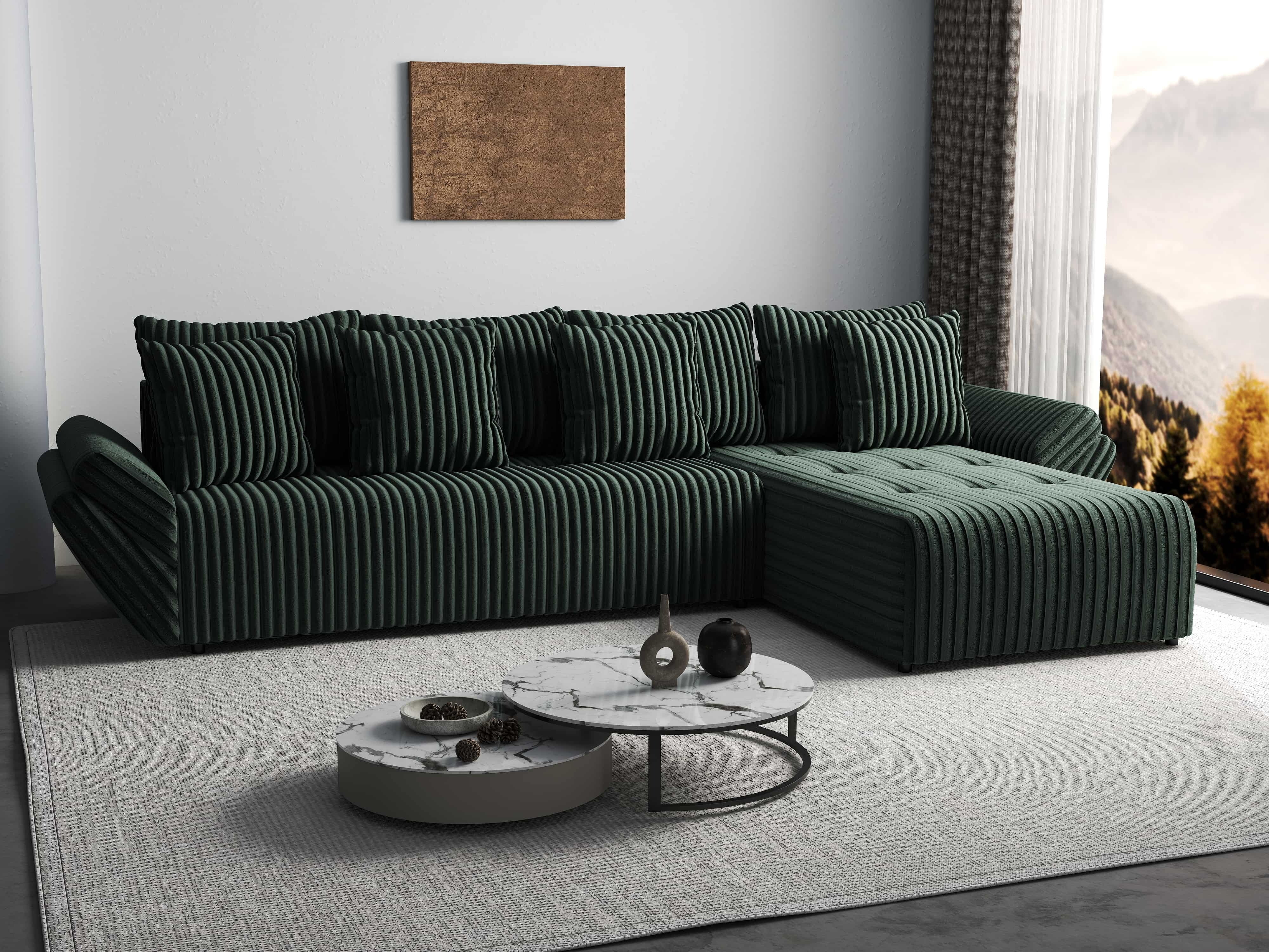 Colțar extensibil dumonde cu ladă de depozitare si sezut confortabil din spuma HR, Berlin XL Ambience Green II 350x185 cm Fabrica