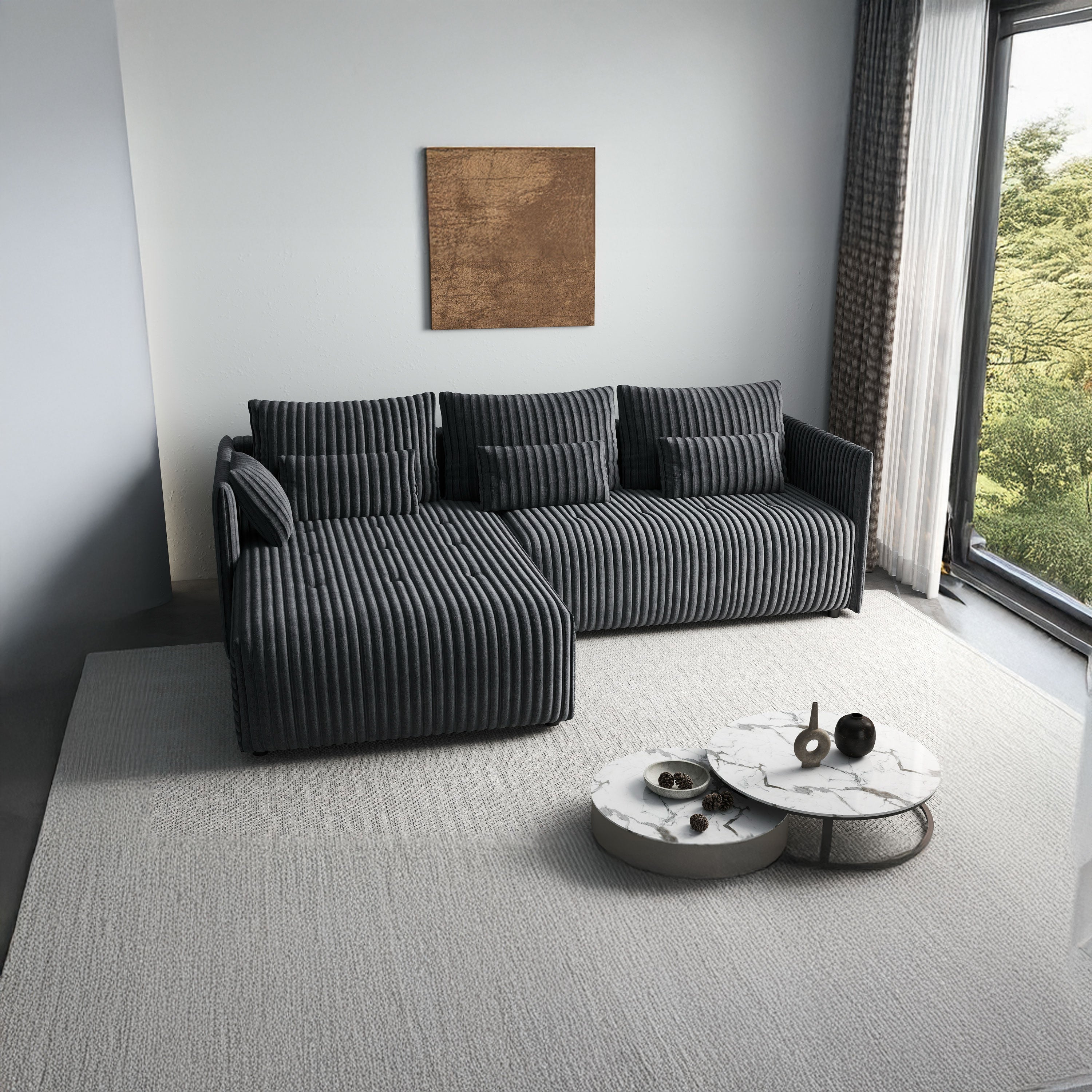 Colțar extensibil dumonde cu ladă de depozitare si sezut confortabil din spuma HR, Malta Ambience Grey 235x185 cm Fabrica
