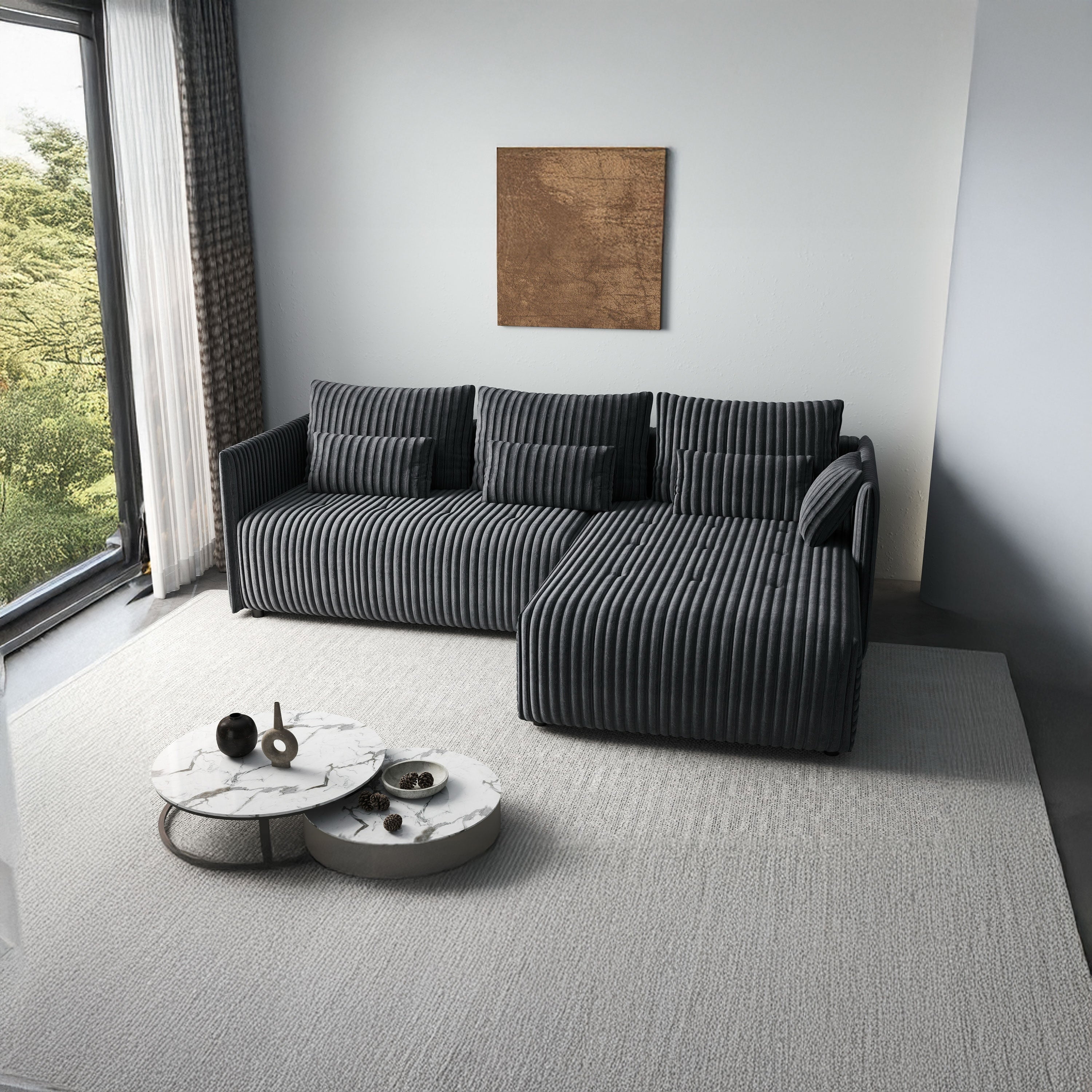 Colțar extensibil dumonde cu ladă de depozitare si sezut confortabil din spuma HR, Malta Ambience Grey 235x185 cm Fabrica
