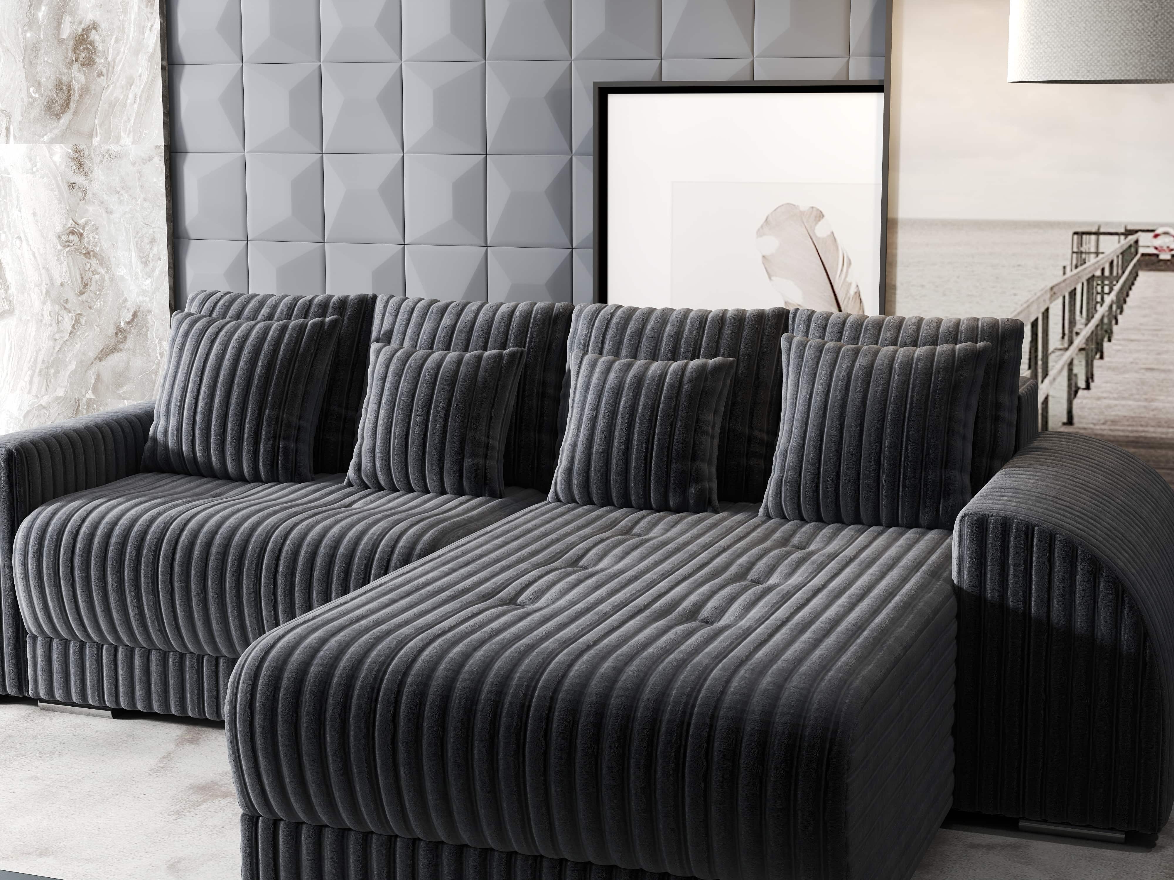 Colțar extensibil dumonde cu ladă de depozitare si sezut confortabil din spuma HR, Verona Ambience Gri II 290x185 cm Fabrica