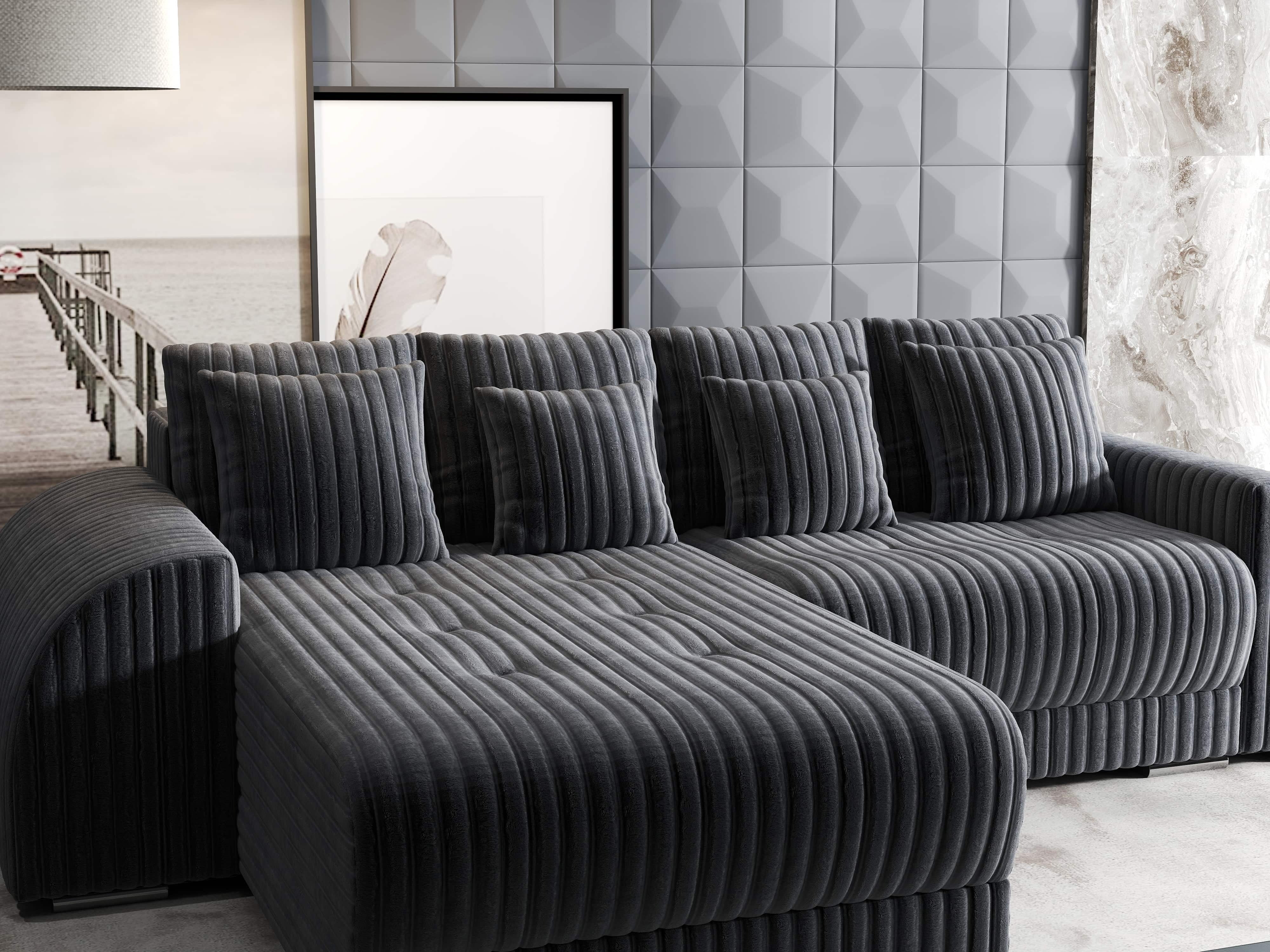 Colțar extensibil dumonde cu ladă de depozitare si sezut confortabil din spuma HR, Verona Ambience Gri 290x185 cm Fabrica