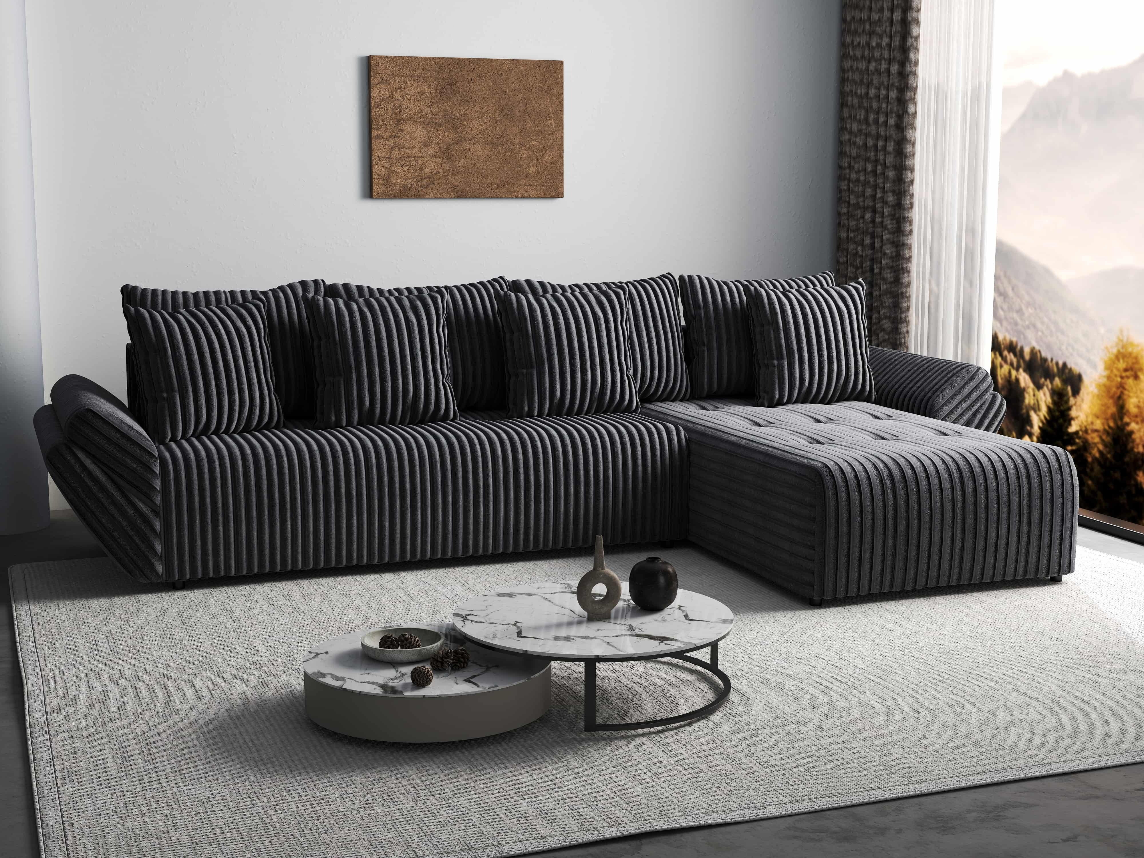 Colțar extensibil dumonde cu ladă de depozitare si sezut confortabil din spuma HR, Berlin XL Ambience Grey II 350x185 cm Fabrica