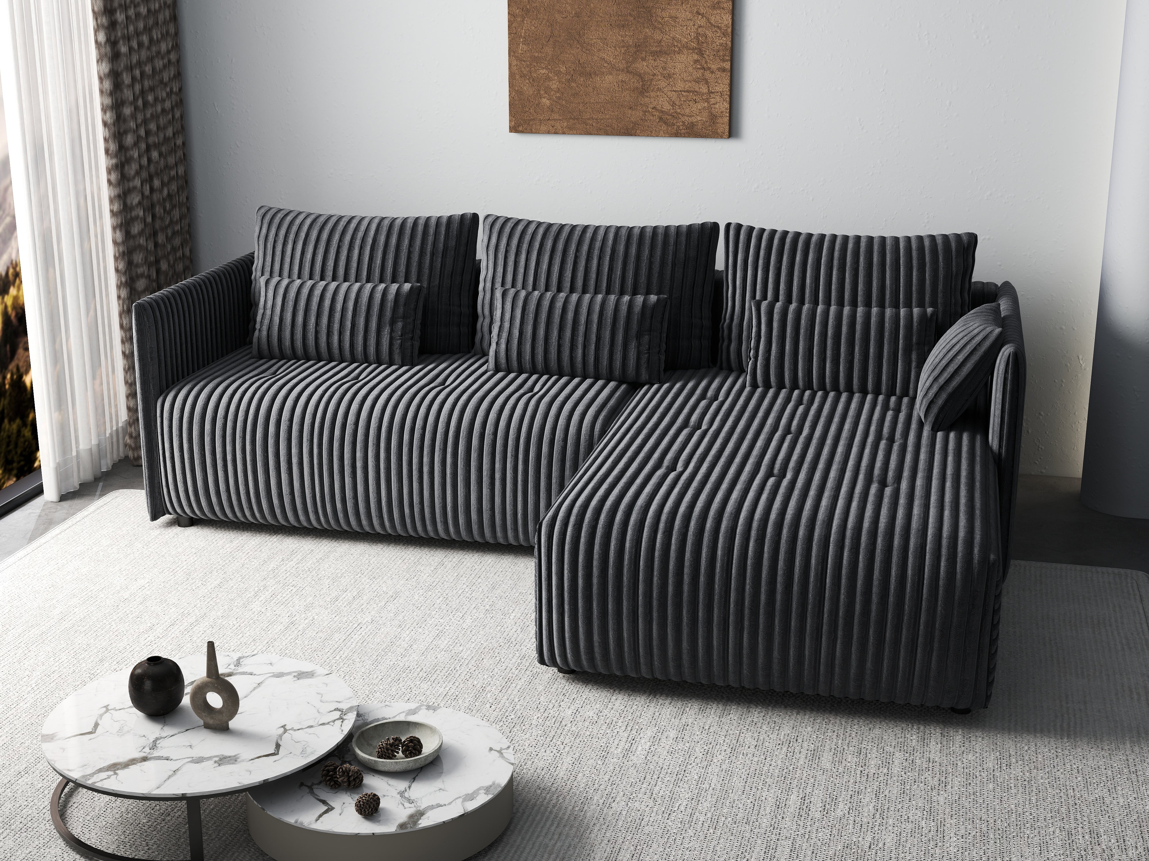 Colțar extensibil dumonde cu ladă de depozitare si sezut confortabil din spuma HR, Malta Ambience Grey 235x185 cm Fabrica