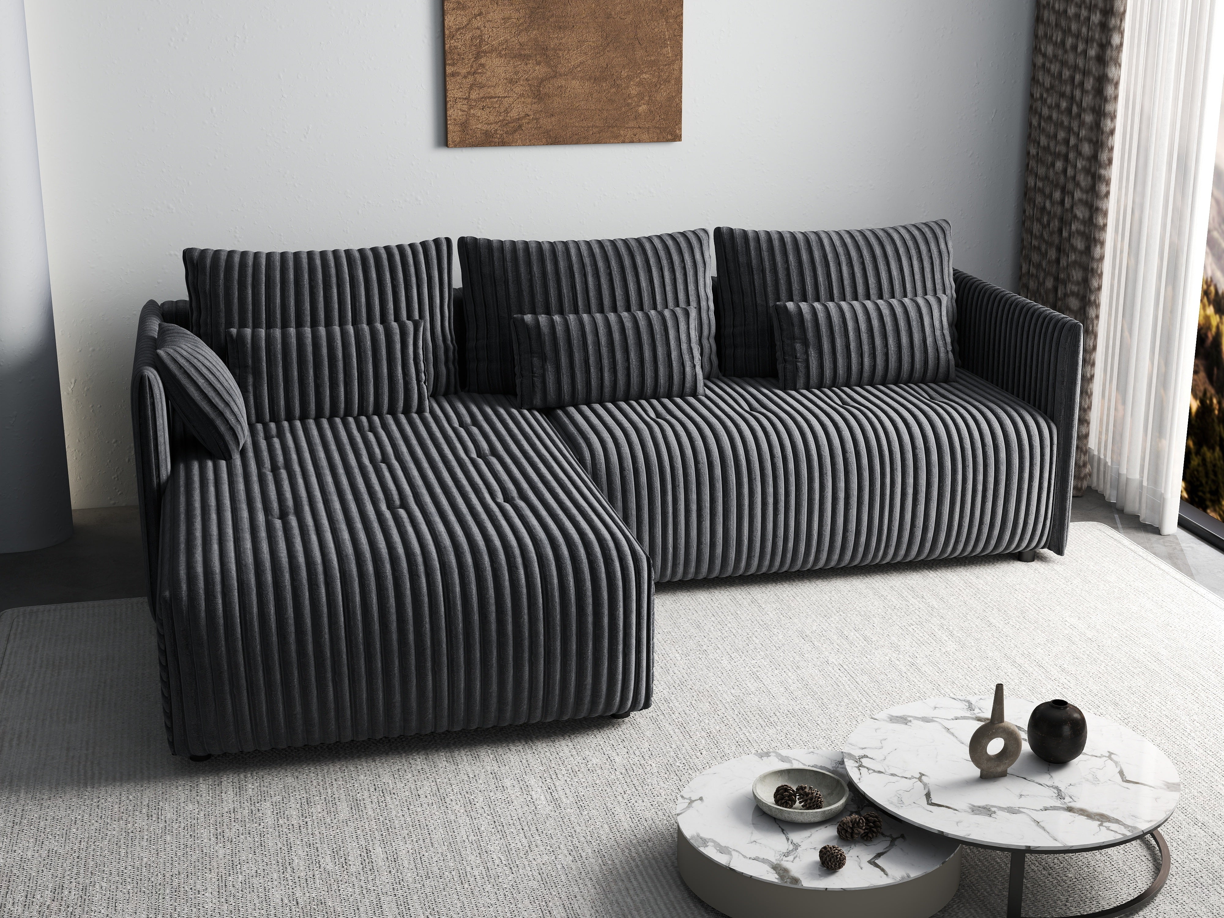 Colțar extensibil dumonde cu ladă de depozitare si sezut confortabil din spuma HR, Malta Ambience Grey 235x185 cm Fabrica