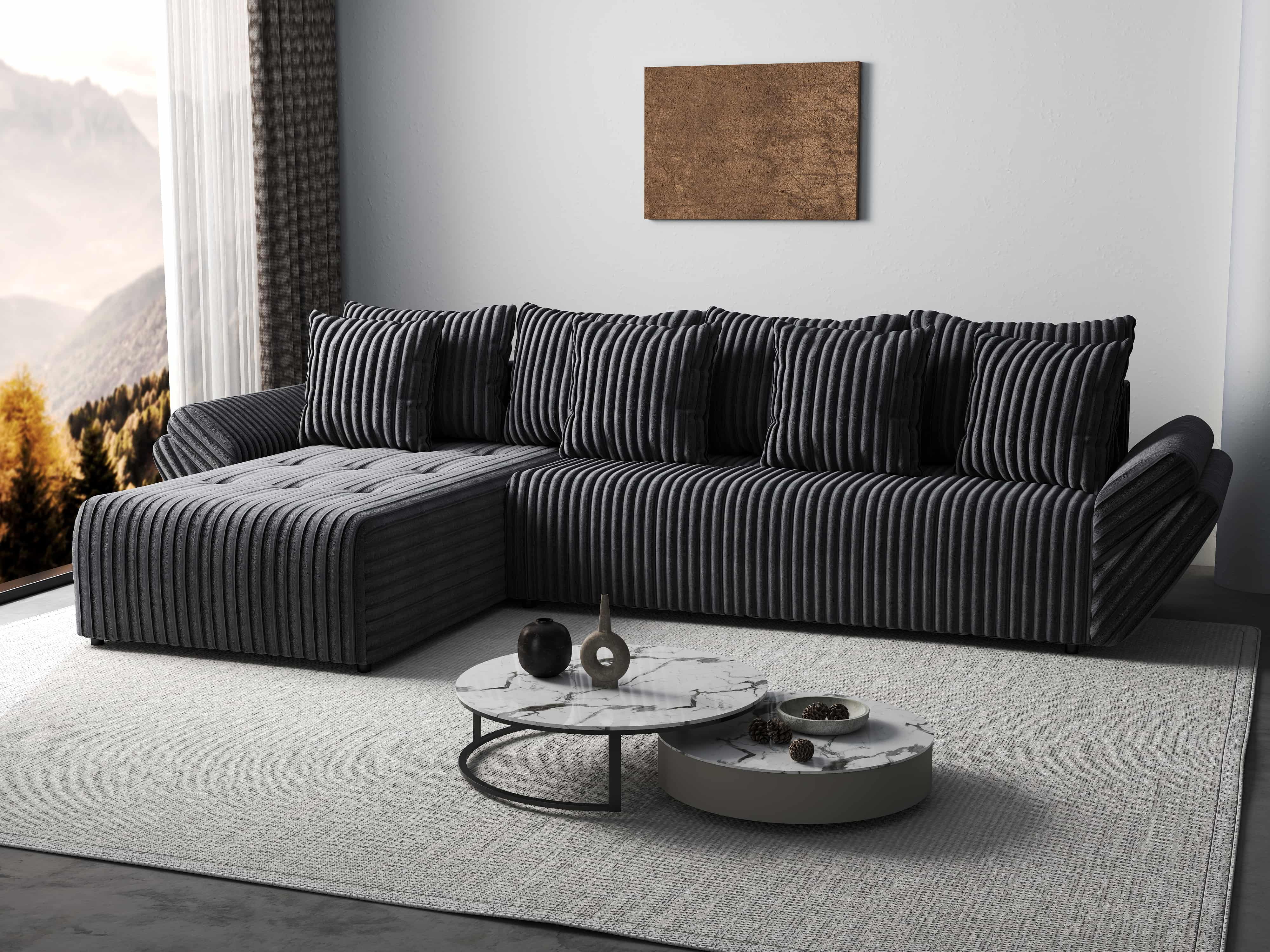 Colțar extensibil dumonde cu ladă de depozitare si sezut confortabil din spuma HR, Berlin XL Ambience Grey 350x185 cm Fabrica