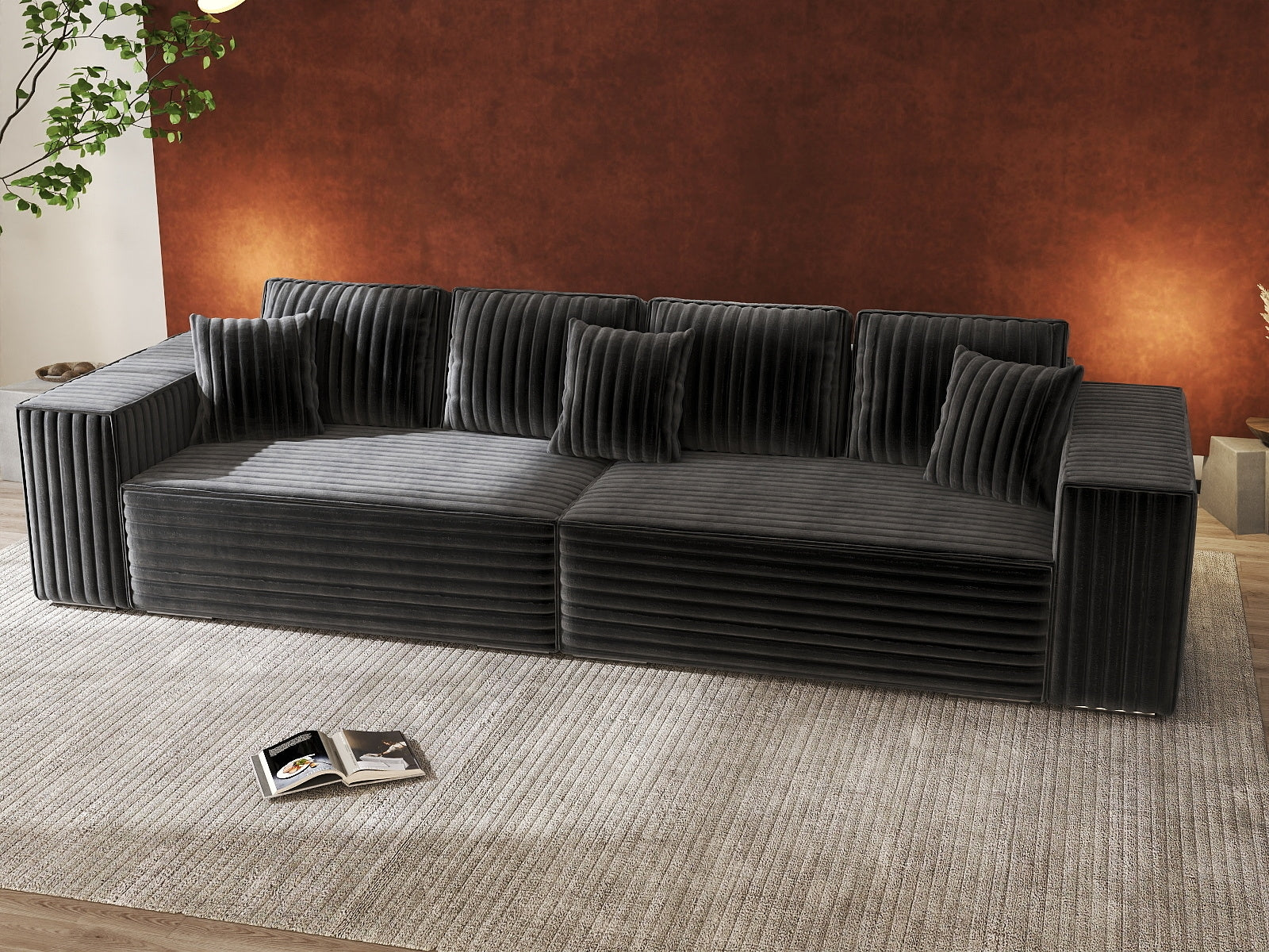 Canapea extensibilă dumonde cu ladă de depozitare si sezut confortabil din spuma HR, Dream Ambience Gri 310x100 cm Fabrica