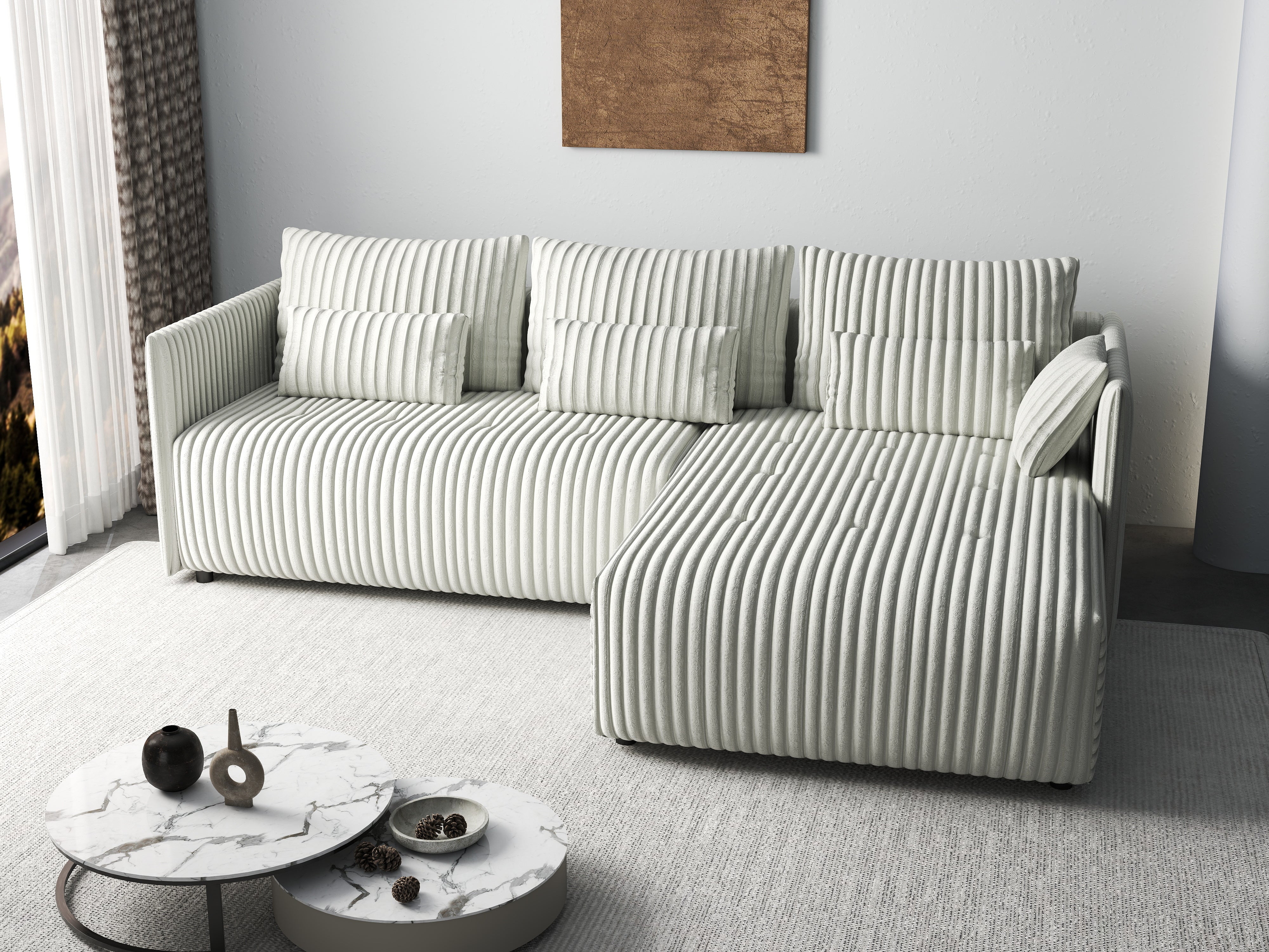 Colțar extensibil dumonde cu ladă de depozitare si sezut confortabil din spuma HR, Malta Ambience White II 235x185 cm Fabrica