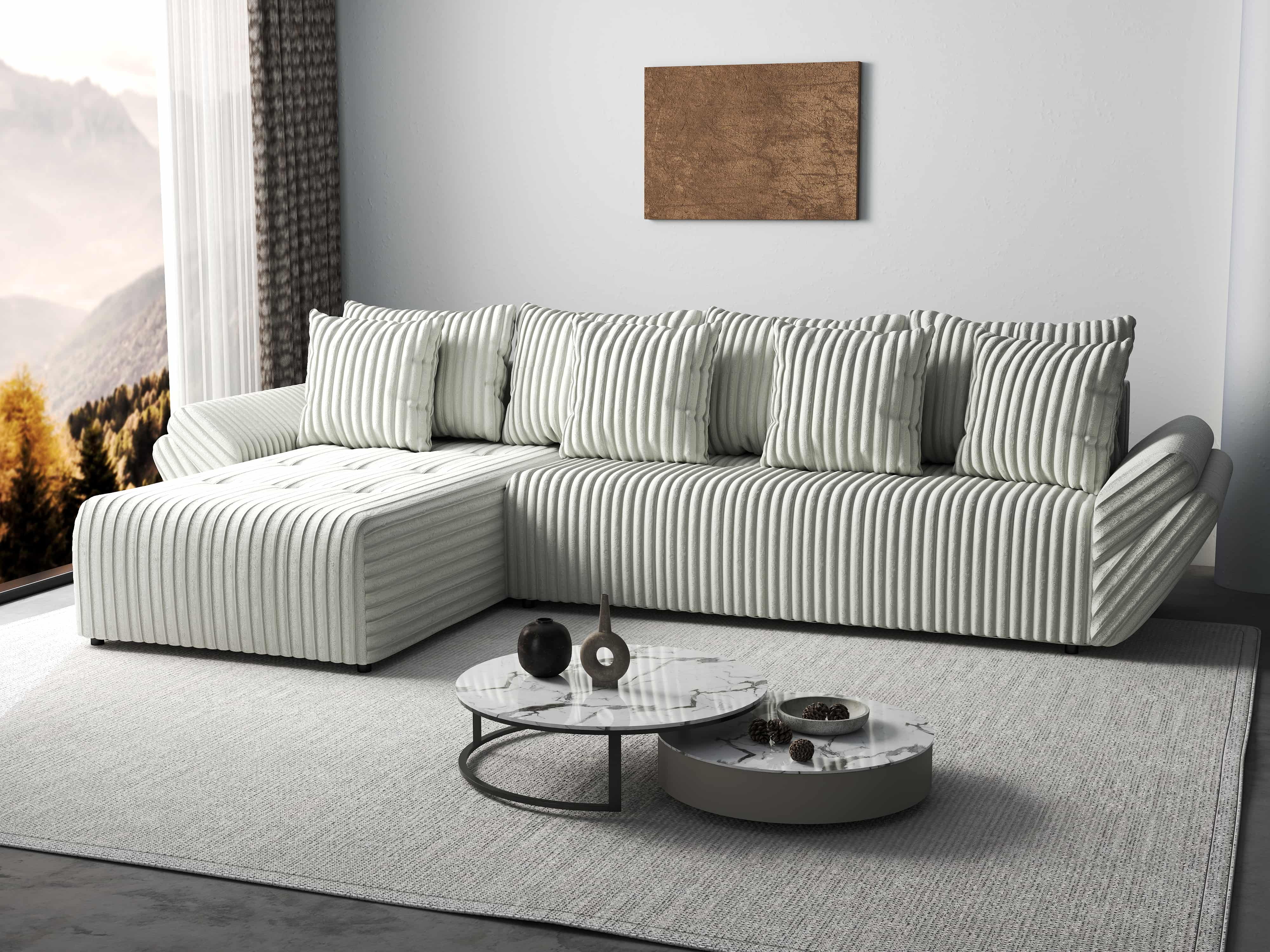 Colțar extensibil dumonde cu ladă de depozitare si sezut confortabil din spuma HR, Berlin XL Ambience Ivory 350x185 cm Fabrica