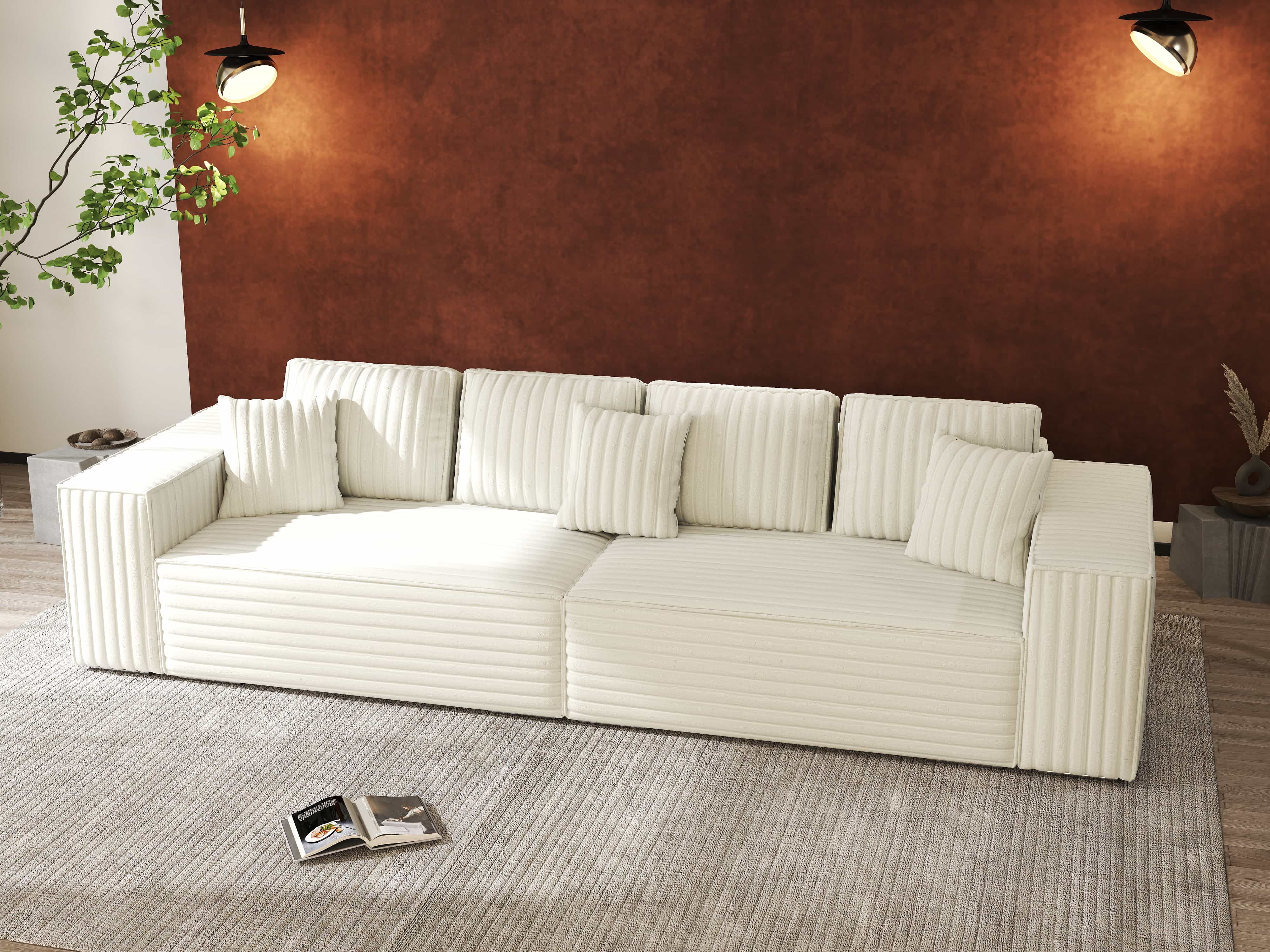 Canapea extensibilă dumonde cu ladă de depozitare si sezut confortabil din spuma HR, Dream Ambience Ivory 310x100 cm Fabrica