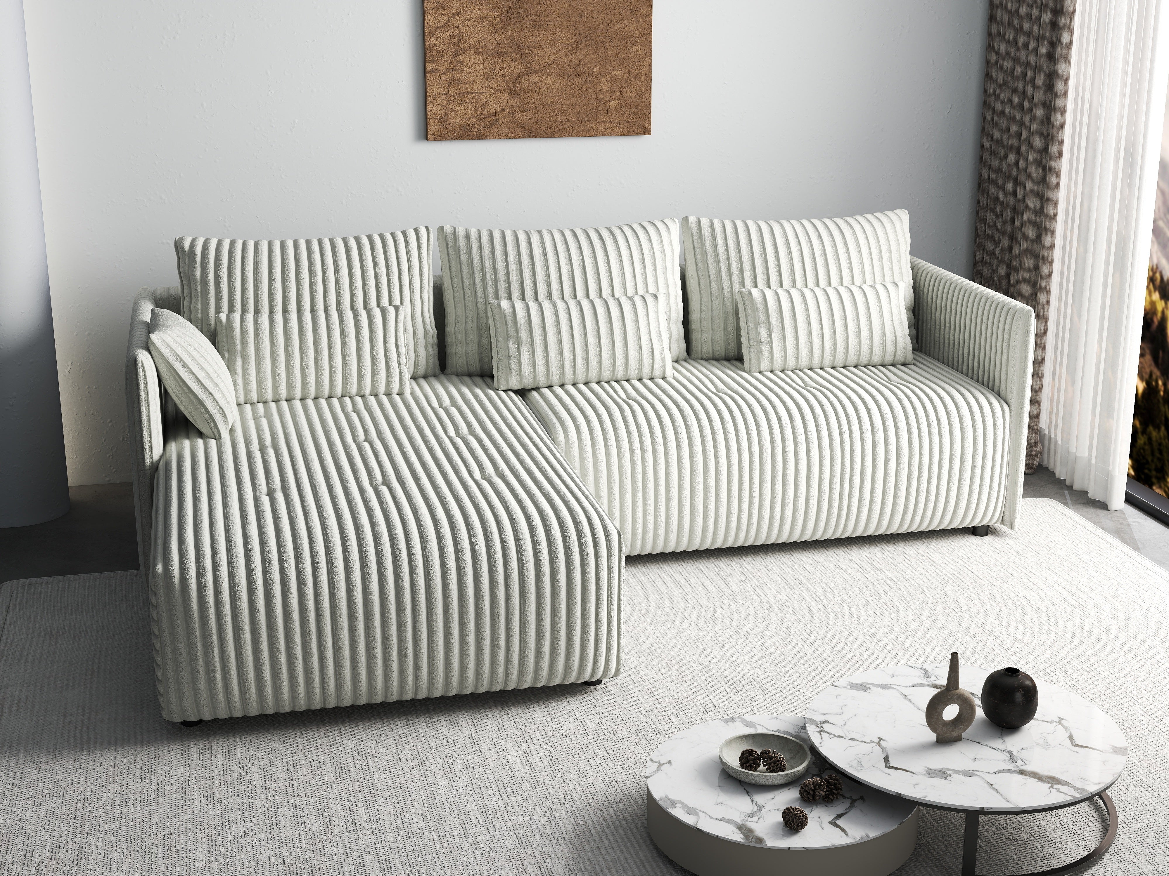 Colțar extensibil dumonde cu ladă de depozitare si sezut confortabil din spuma HR, Malta Ambience White 235x185 cm Fabrica