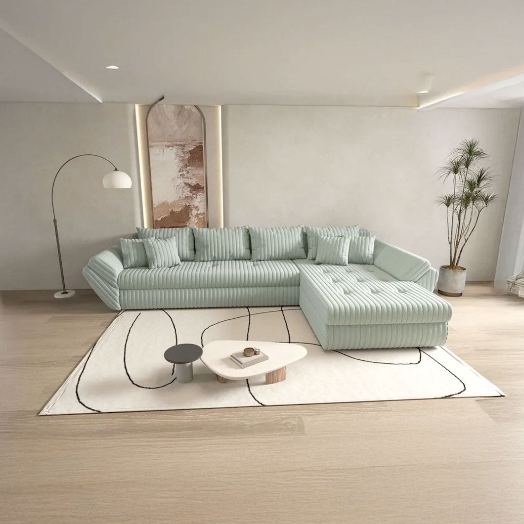 Colțar extensibil dumonde cu ladă de depozitare si sezut confortabil din spuma HR, Loana XL Ambience Mint II 335x185 cm Fabrica