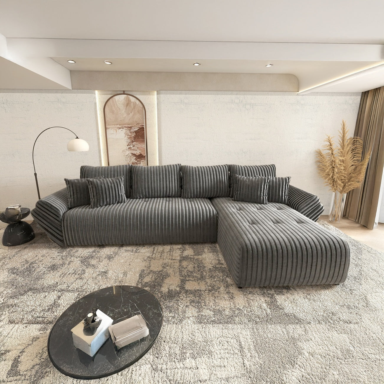 Colțar extensibil dumonde cu ladă de depozitare si sezut confortabil din spuma HR, Berlin XL Ambience Grey II 350x185 cm