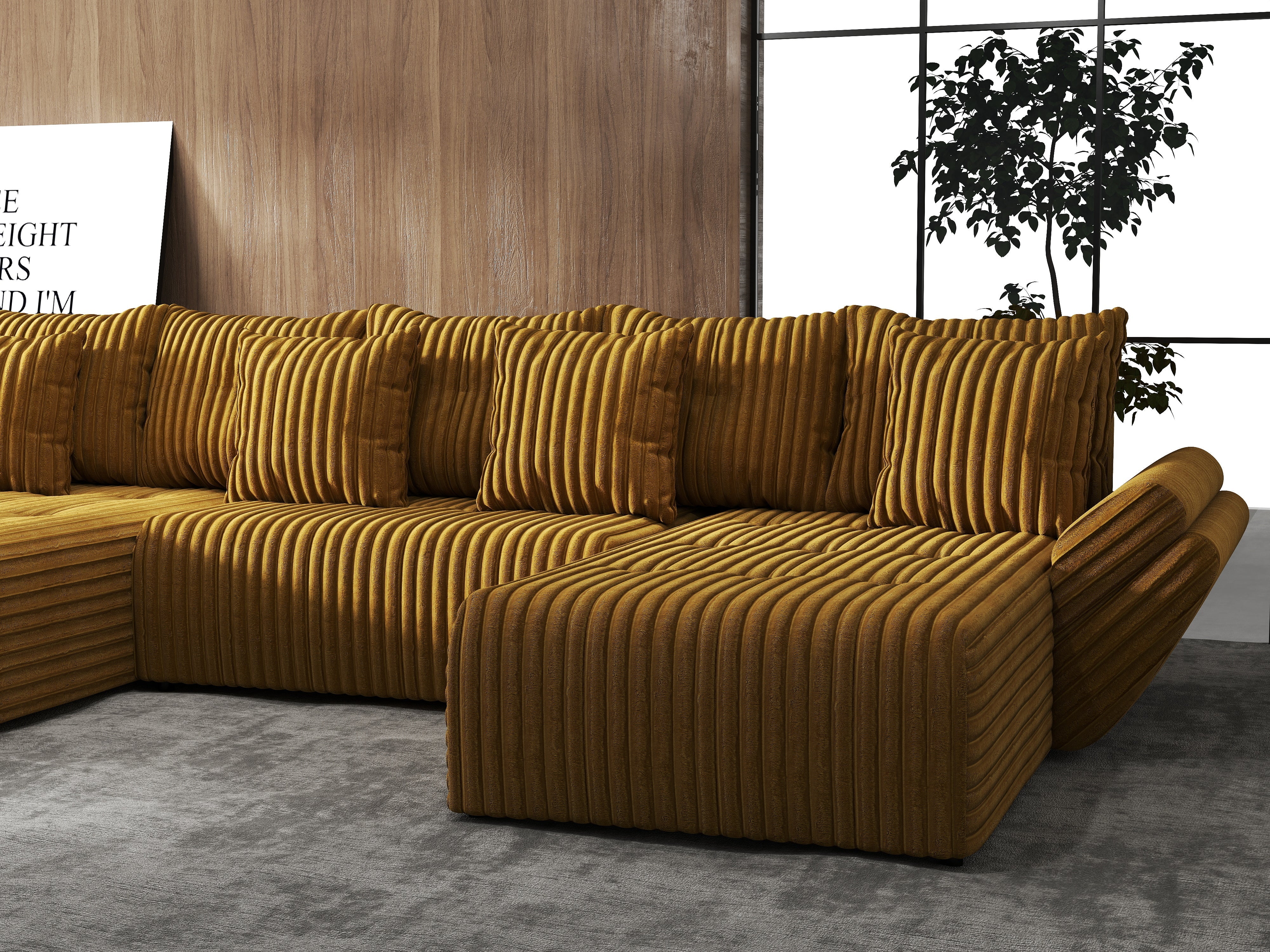 Colțar extensibil dumonde cu ladă de depozitare si sezut confortabil din spuma HR, Berlin U Ambiance Mustar 380x180 cm Fabrica