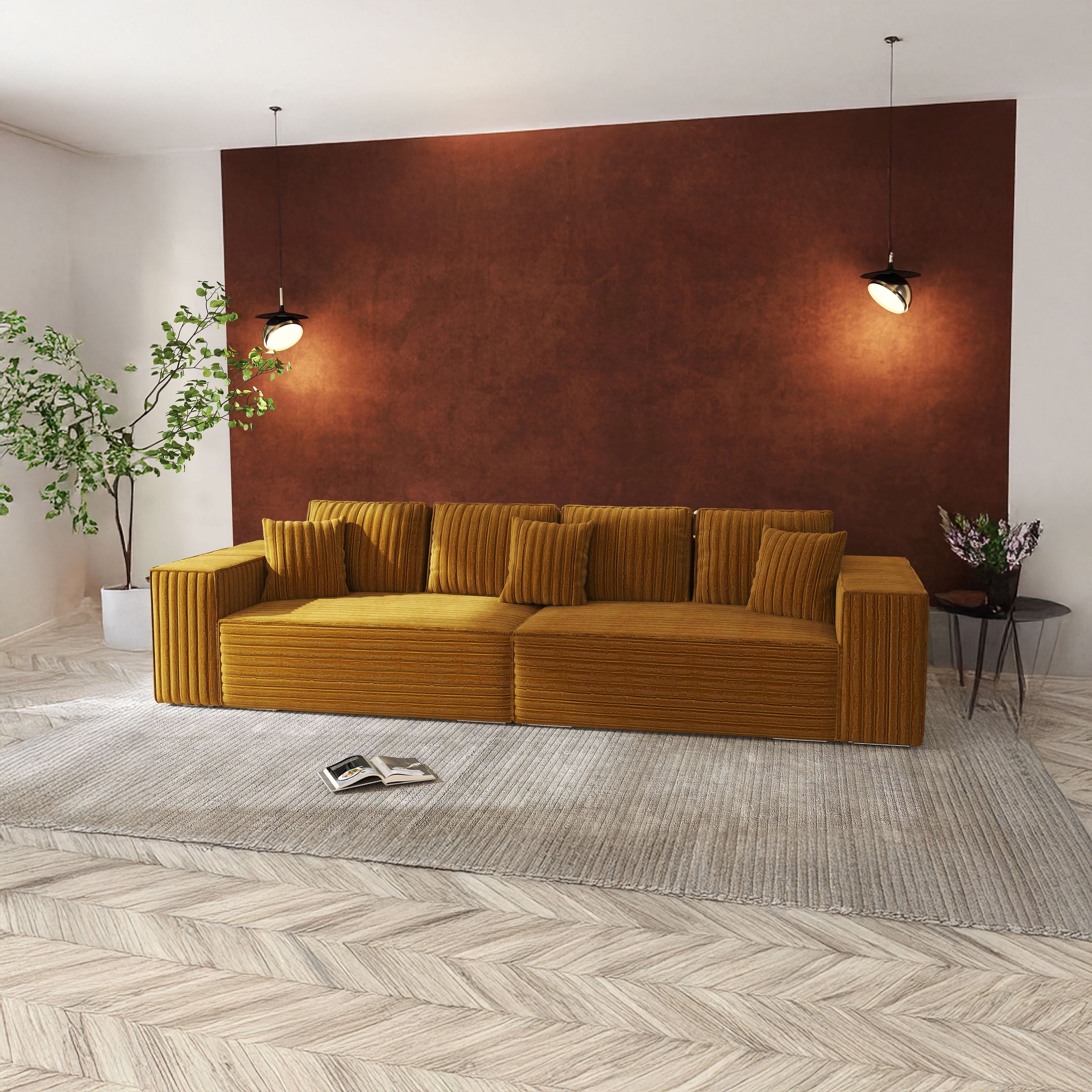 Canapea extensibilă dumonde cu ladă de depozitare si sezut confortabil din spuma HR, Dream Ambience Mustar 310x100 cm Fabrica