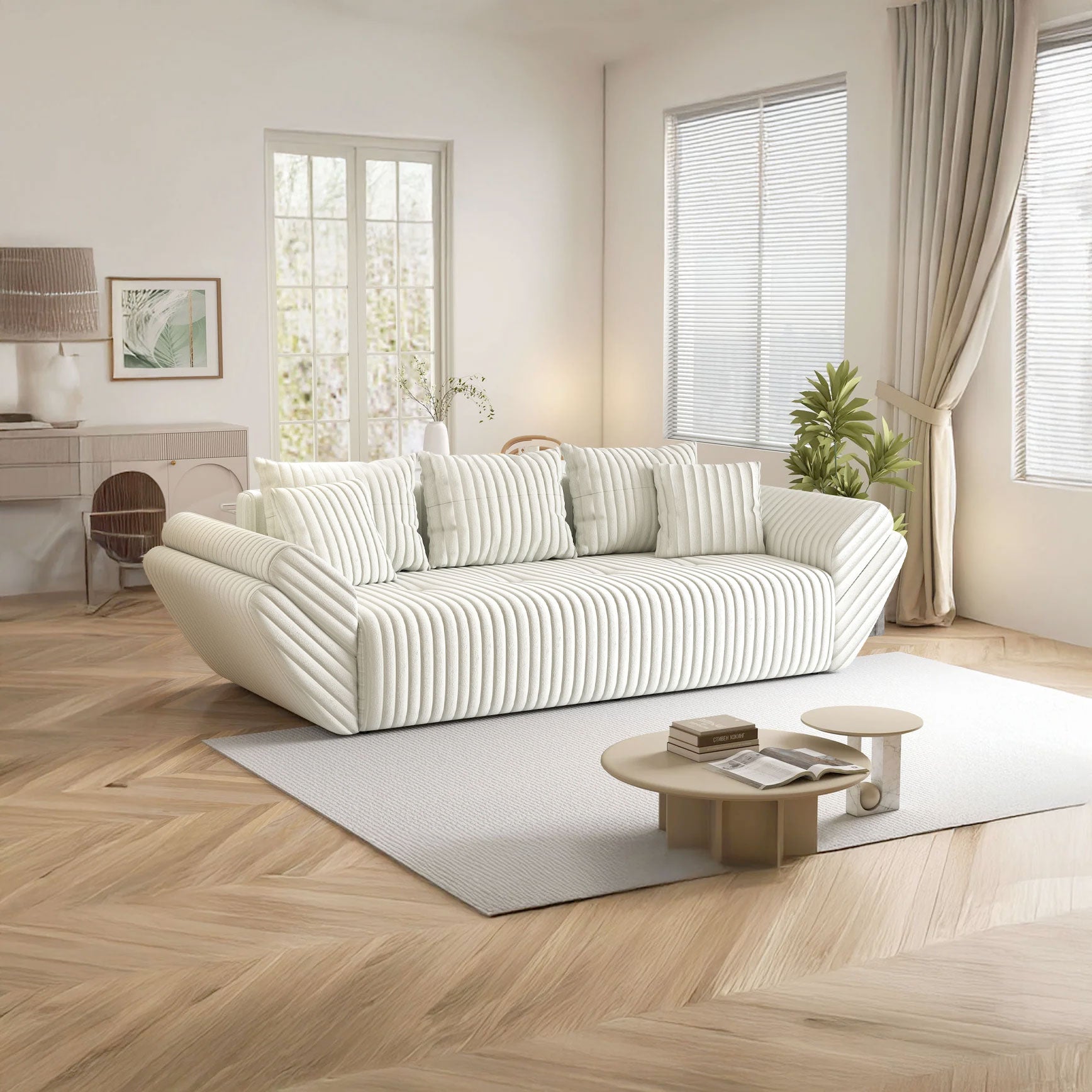 Canapea extensibilă dumonde cu ladă de depozitare si sezut confortabil din spuma HR, Berlin Ambience Ivory 250x100 cm Fabrica