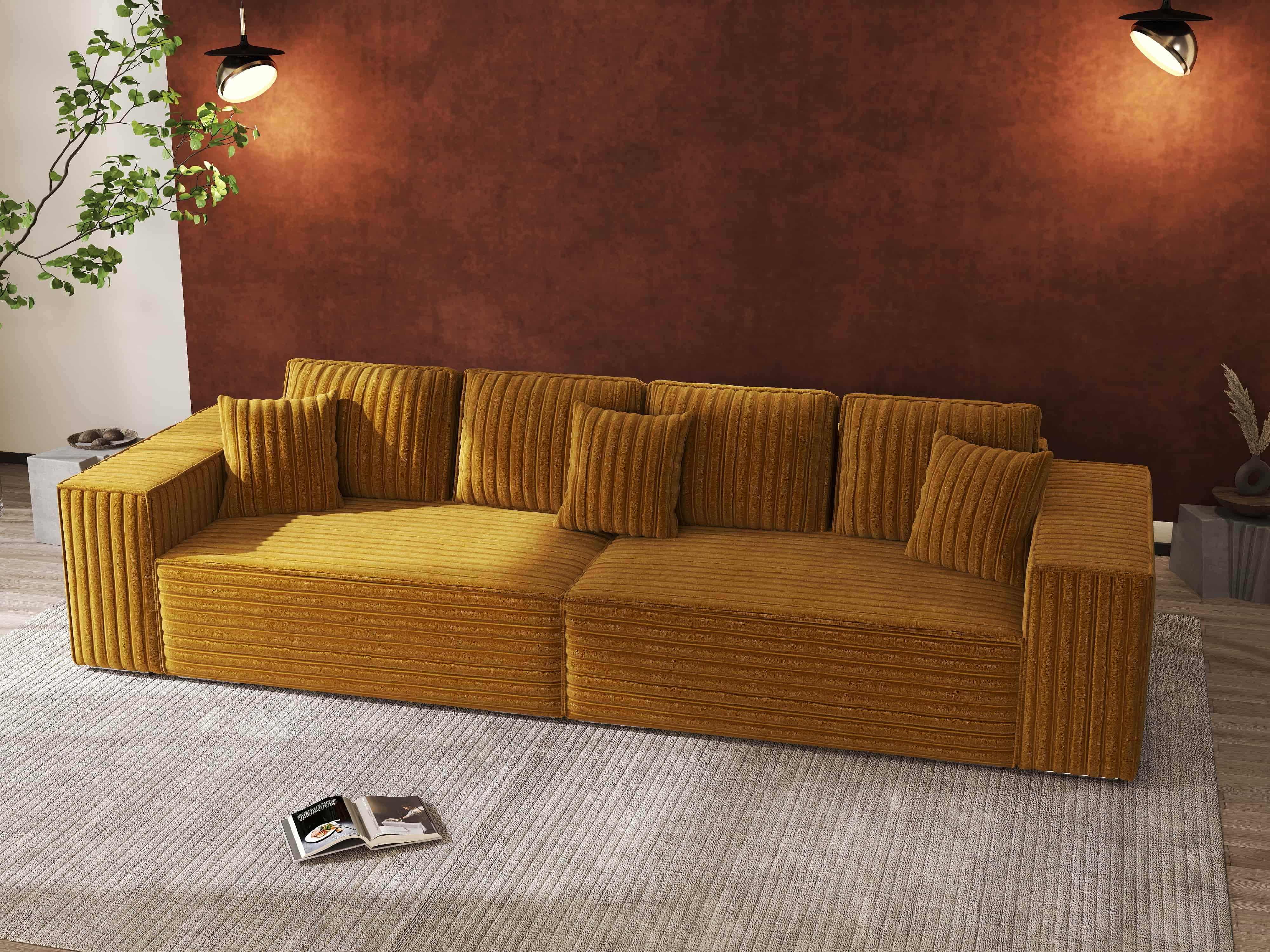 Canapea extensibilă dumonde cu ladă de depozitare si sezut confortabil din spuma HR, Dream Ambience Mustar 310x100 cm Fabrica