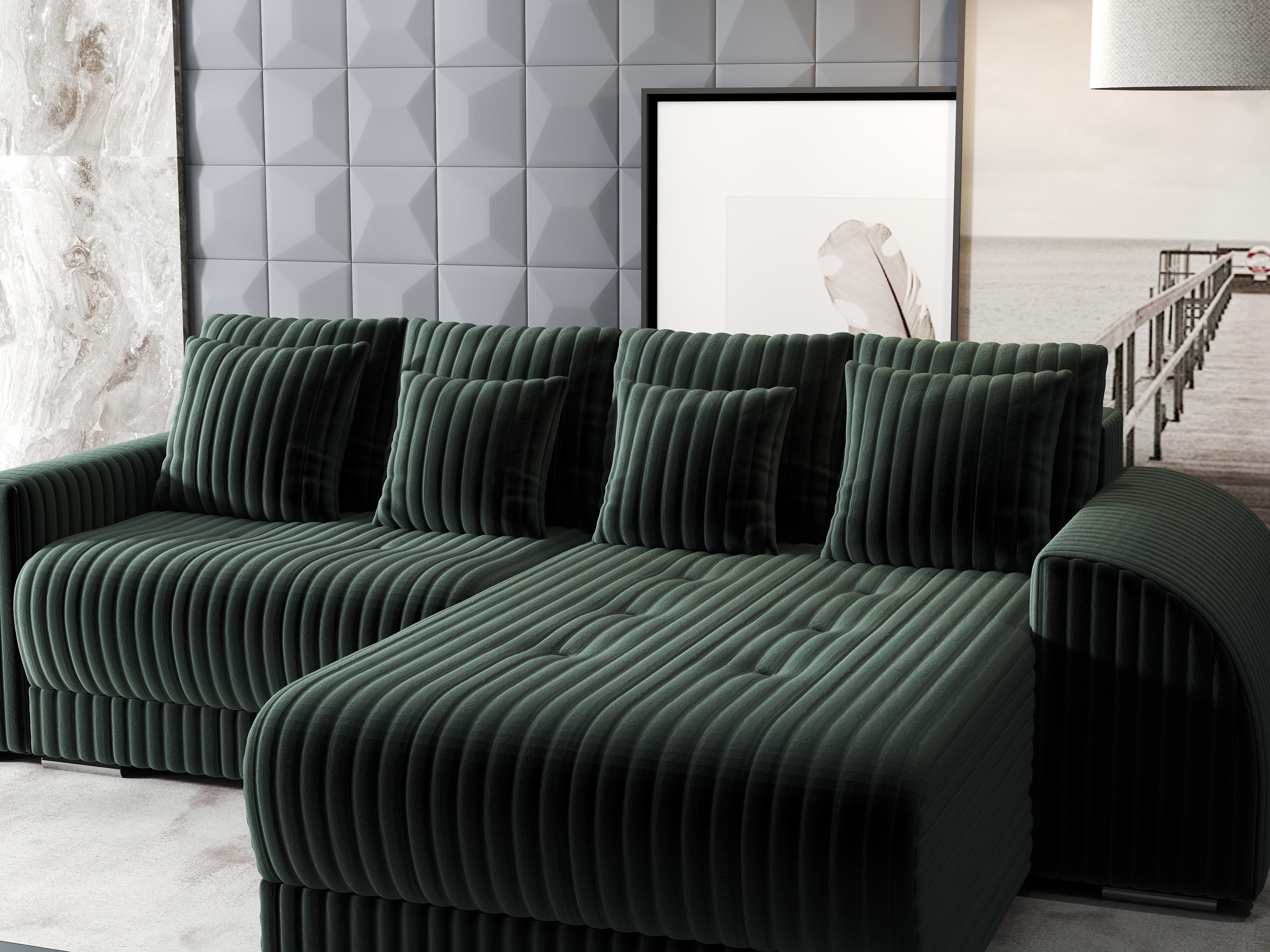 Colțar extensibil dumonde cu ladă de depozitare si sezut confortabil din spuma HR, Verona Ambience Verde II 290x185 cm Fabrica