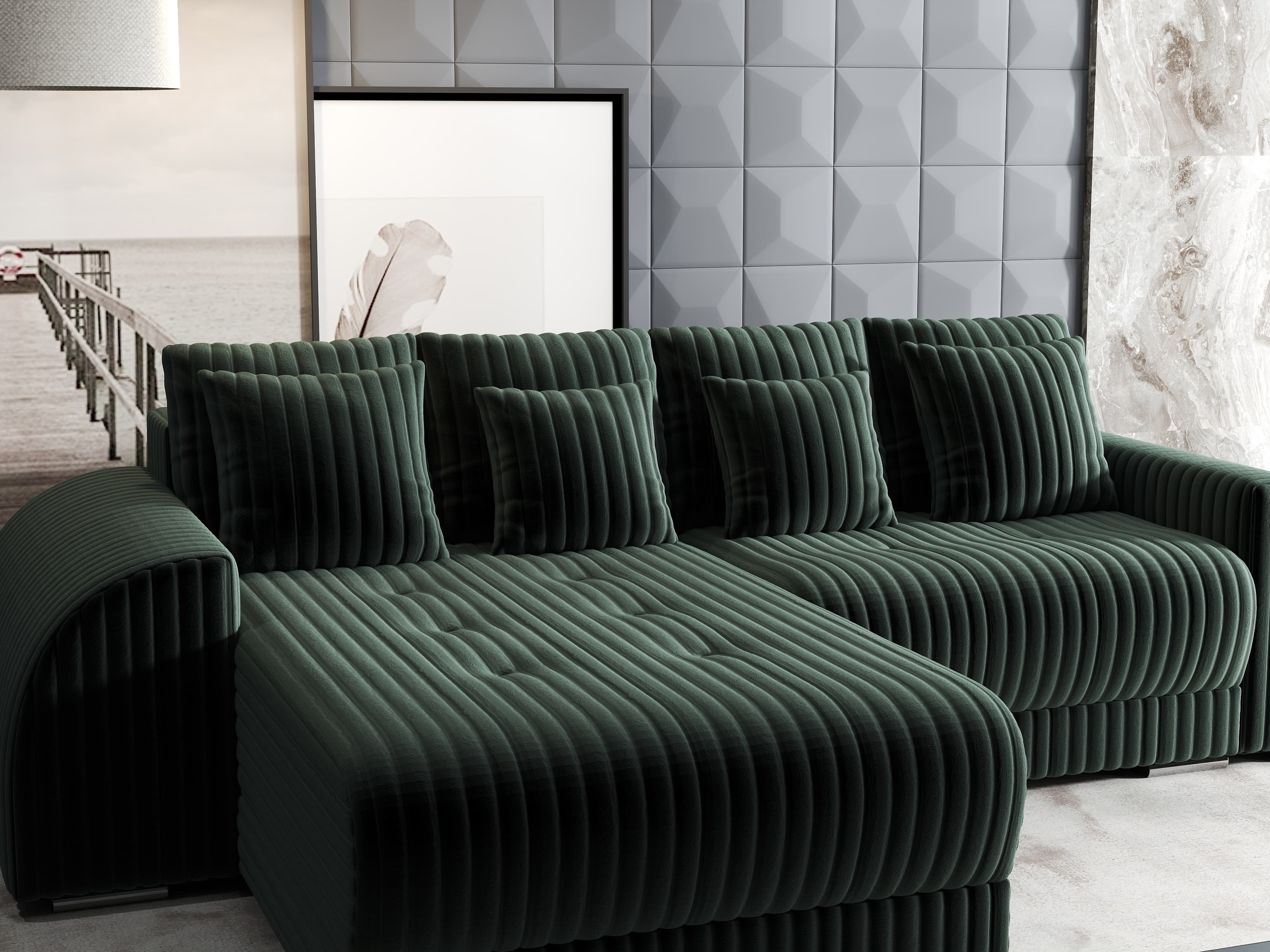 Colțar extensibil dumonde cu ladă de depozitare si sezut confortabil din spuma HR, Verona Ambience Verde 290x185 cm Fabrica