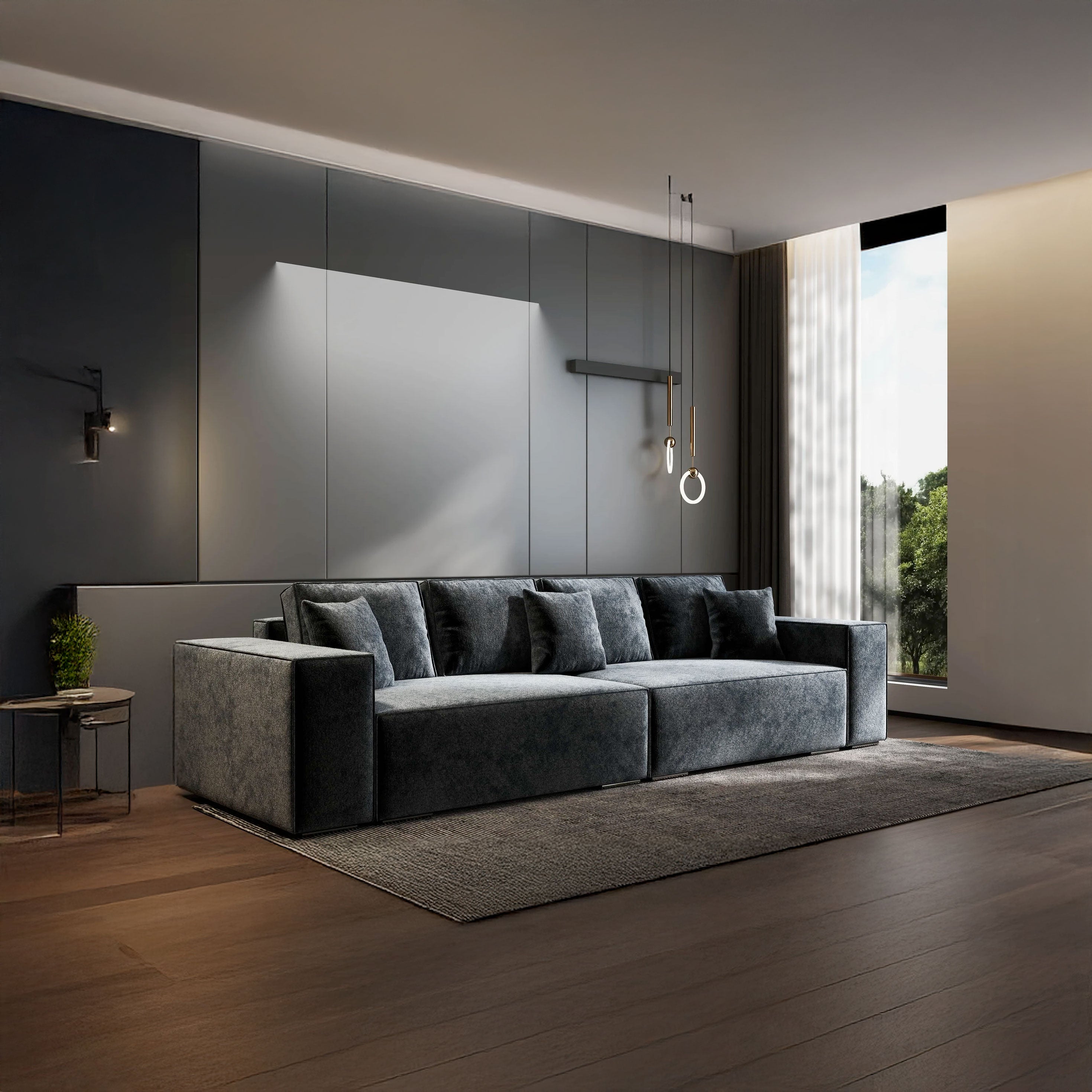 Canapea extensibilă dumonde cu ladă de depozitare si sezut confortabil din spuma HR, Dream Euphoria Grafit 310x100 cm Fabrica