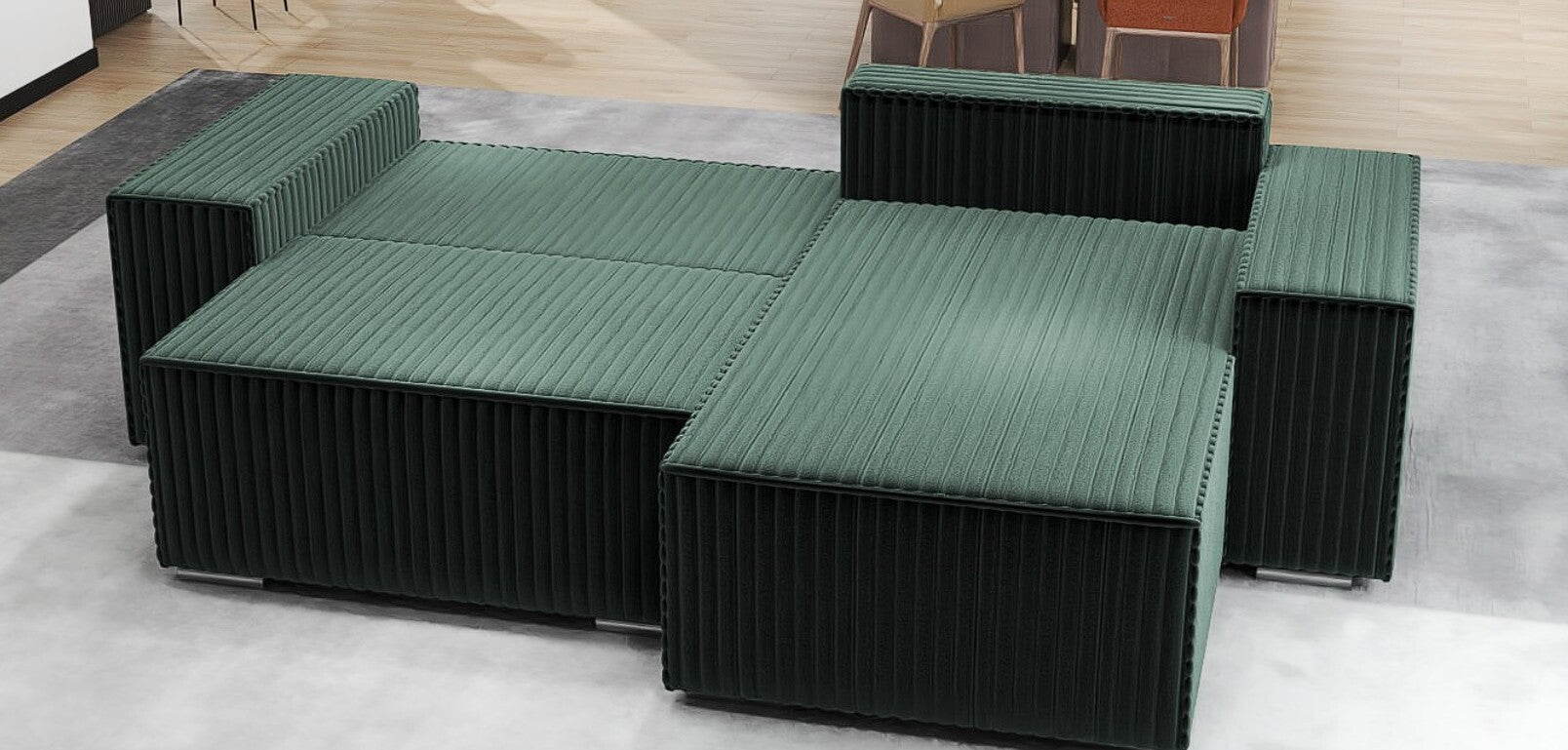 Colțar extensibil dumonde cu ladă de depozitare si sezut confortabil din spuma HR, Dream Ambience Verde 290x185 cm II Fabrica