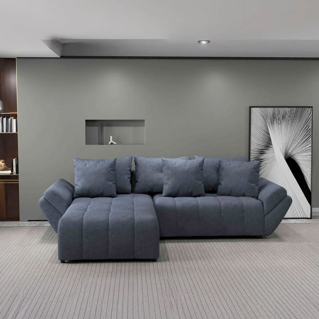 Colțar extensibil dumonde cu ladă de depozitare si sezut confortabil din spuma HR, Berlin Grey 280x185 cm