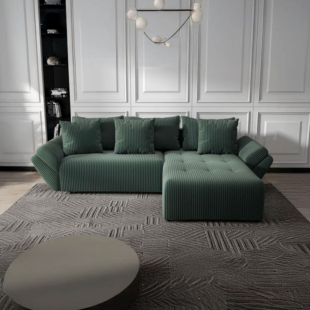 Colțar extensibil dumonde cu ladă de depozitare si sezut confortabil din spuma HR, Berlin Ambience Verde 280x185 cm II Fabrica