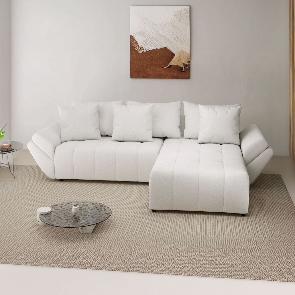 Colțar extensibil dumonde cu ladă de depozitare si sezut confortabil din spuma HR, Berlin Euphoria Ivory 280x185 cm II Fabrica