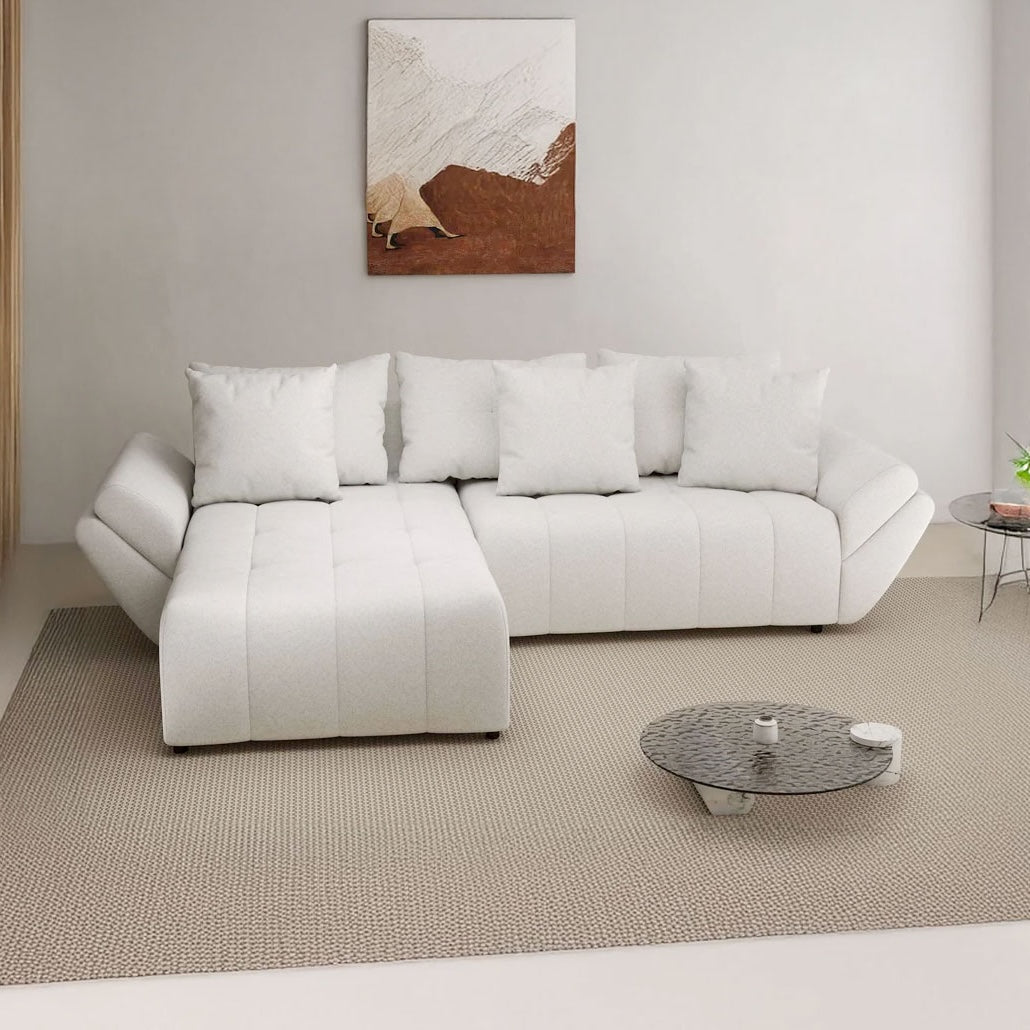 Colțar extensibil dumonde cu ladă de depozitare si sezut confortabil din spuma HR, Berlin Euphoria Ivory 280x185 cm Fabrica