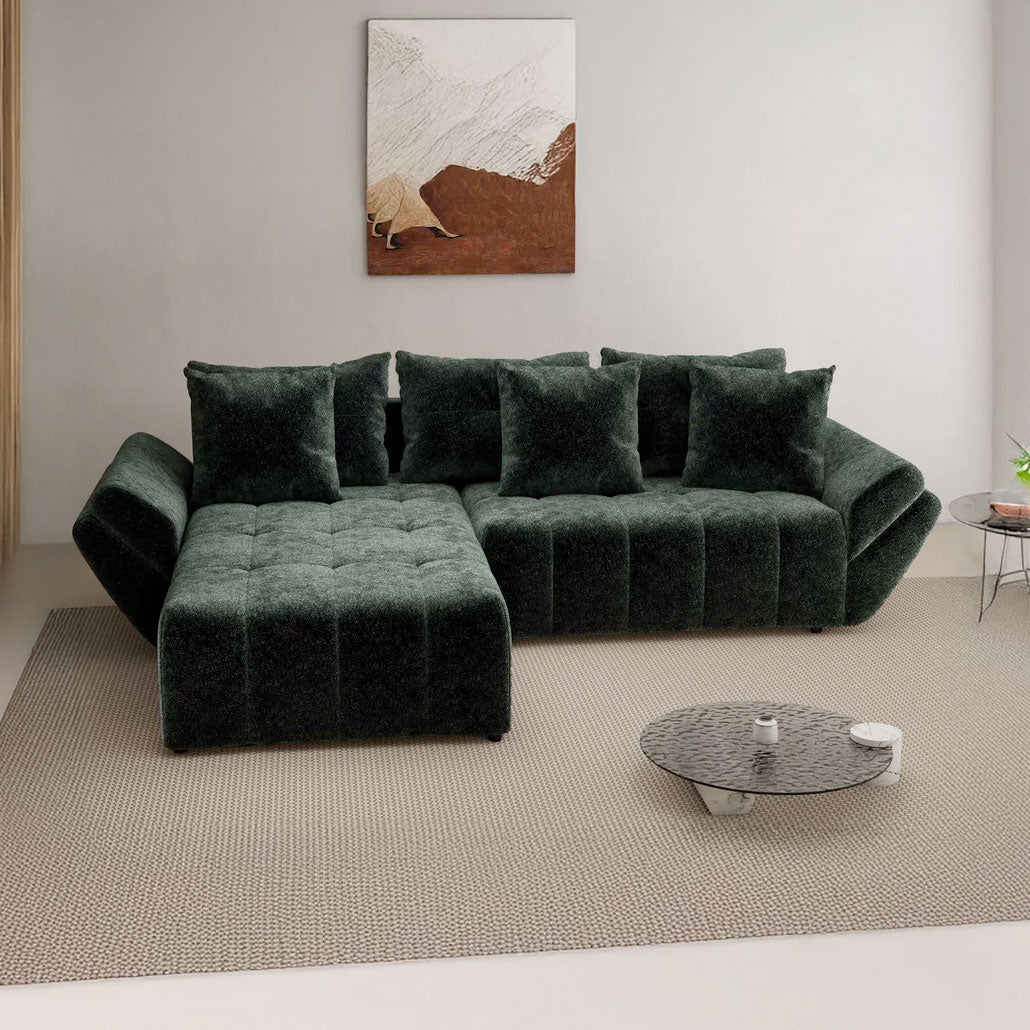 Colțar extensibil dumonde cu ladă de depozitare si sezut confortabil din spuma HR, Berlin Euphoria Verde 280x185 cm Fabrica