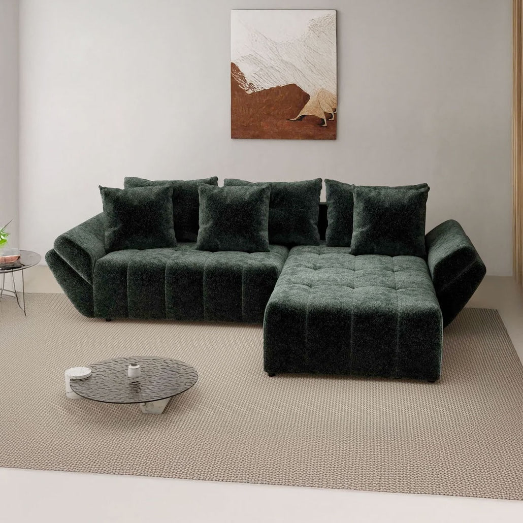 Colțar extensibil dumonde cu ladă de depozitare si sezut confortabil din spuma HR, Berlin Euphoria Verde 280x185 cm II Fabrica