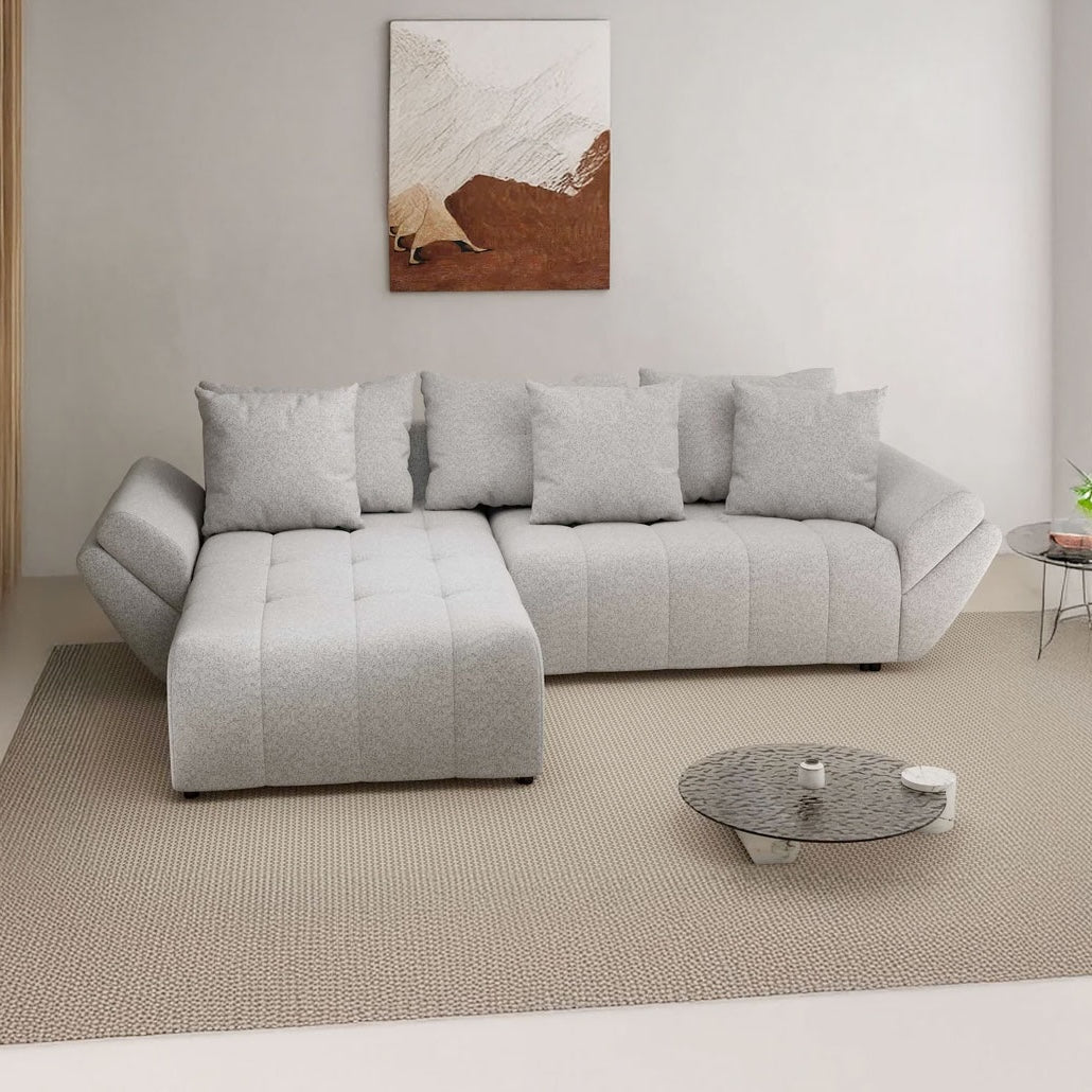 Colțar extensibil dumonde cu ladă de depozitare si sezut confortabil din spuma HR, Berlin Euphoria Gri 280x185 cm Fabrica